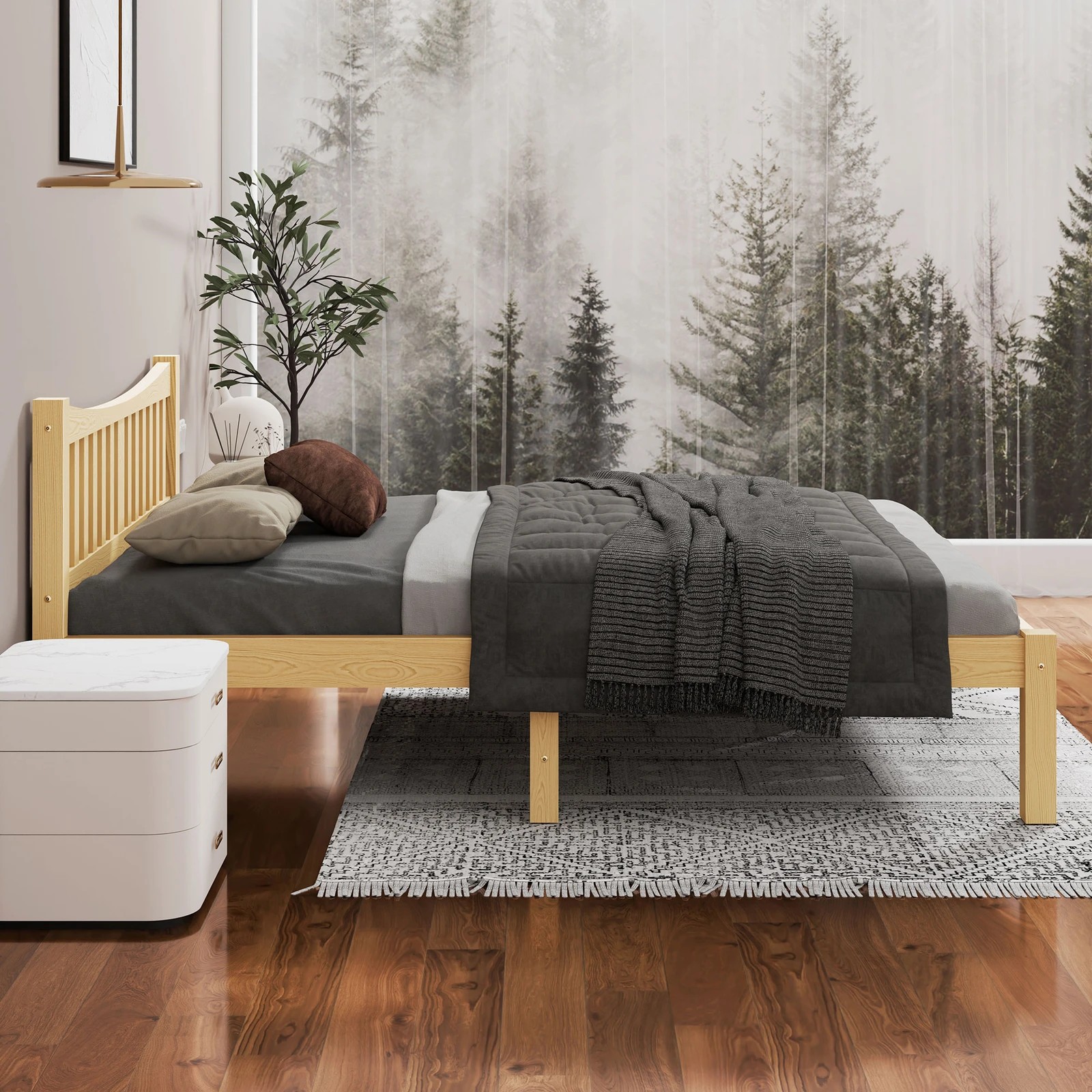 5 Alfordson Bed Frame Wooden Double Size Solid Pine Timber Base Cambrie - Natural, 5 of 10