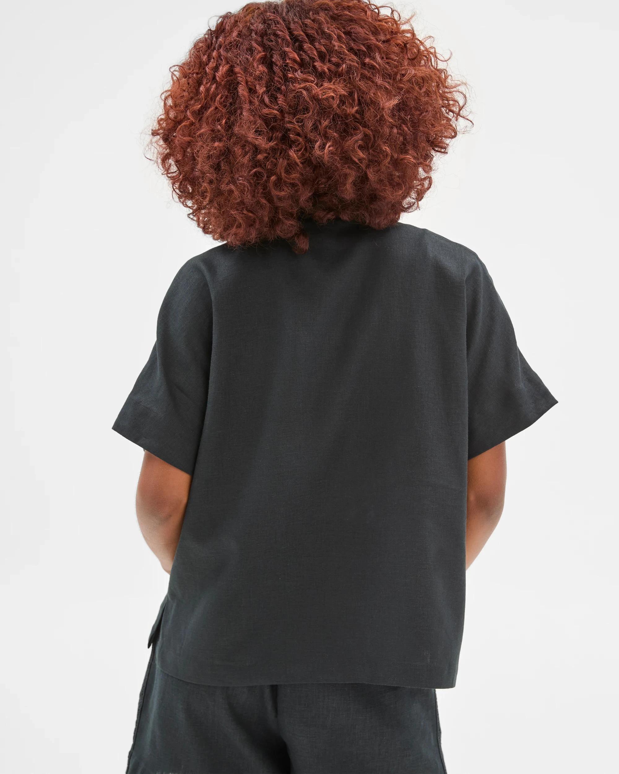 6 Target Petites Linen Blend Crochet Trim Shirt BLACK, 6 of 6