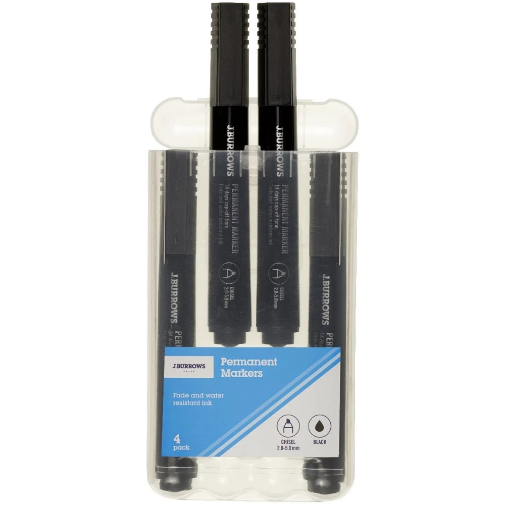 2 J.Burrows Permanent Markers Chisel Black 4 Pack, 2 of 3