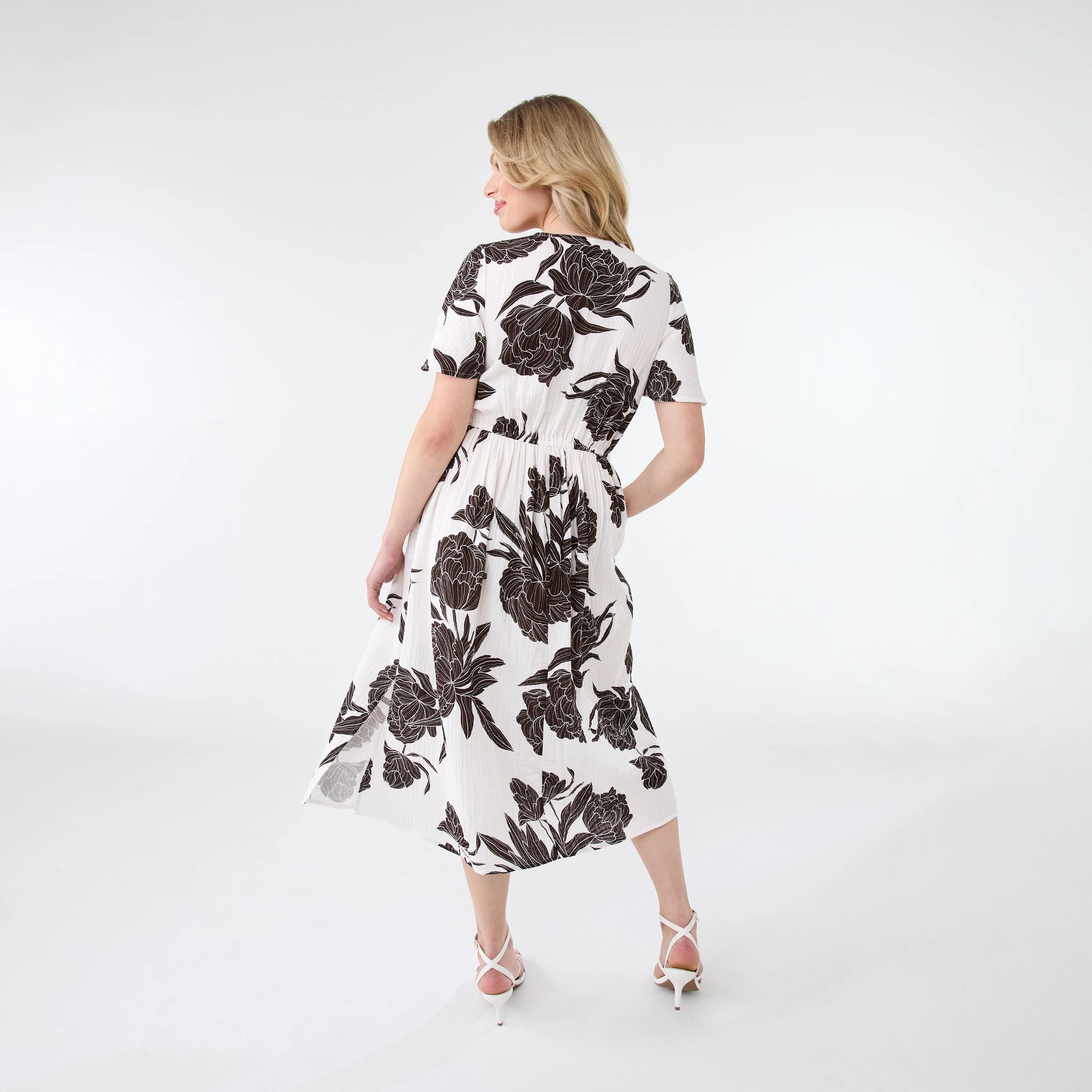 3 Short Sleeve Twist Front Midi Dress Choc Flrl, 3 of 10
