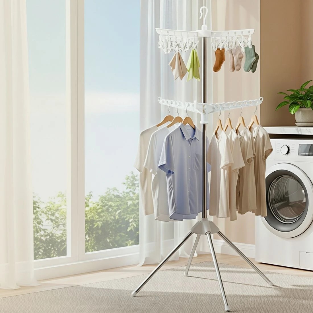 6 Artiss Clothes Rack Airer 2 Tier Rotatable Hanger Foldable - Multi, 6 of 7