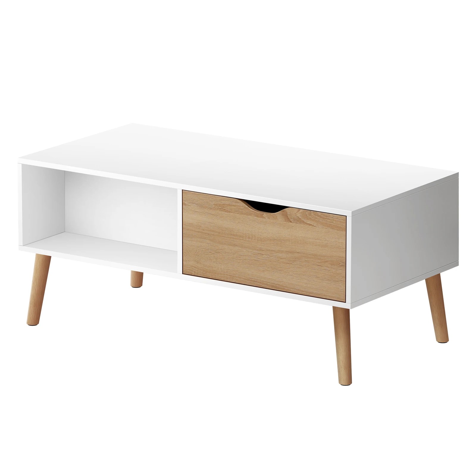1 Alfordson Coffee Table Storage Tables 2 Drawers Shelf Modern Desk - Oak Whtie, 1 of 10