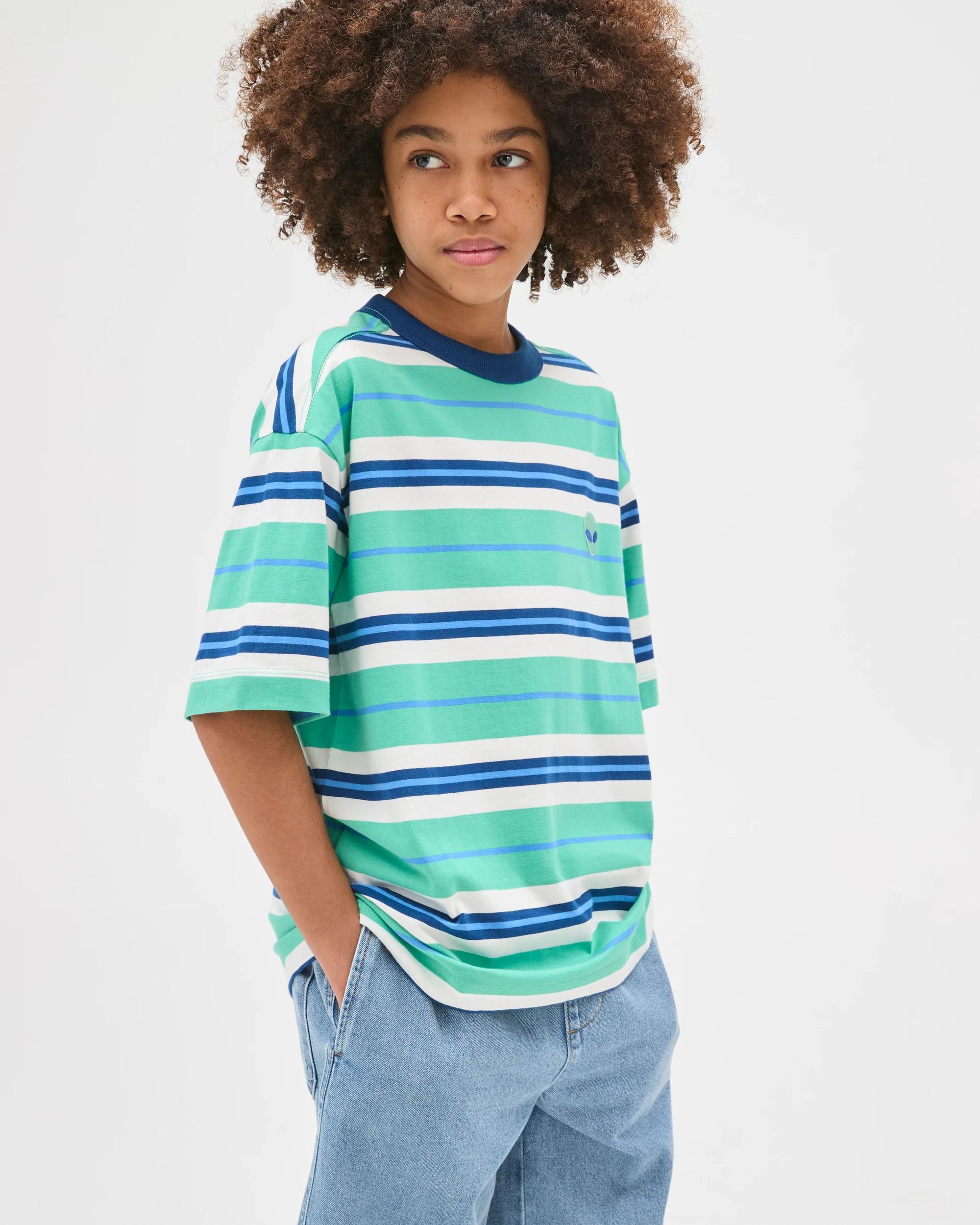 2 Target Kids Australian Cotton Oversized Striped T-Shirt GREEN, 2 of 6