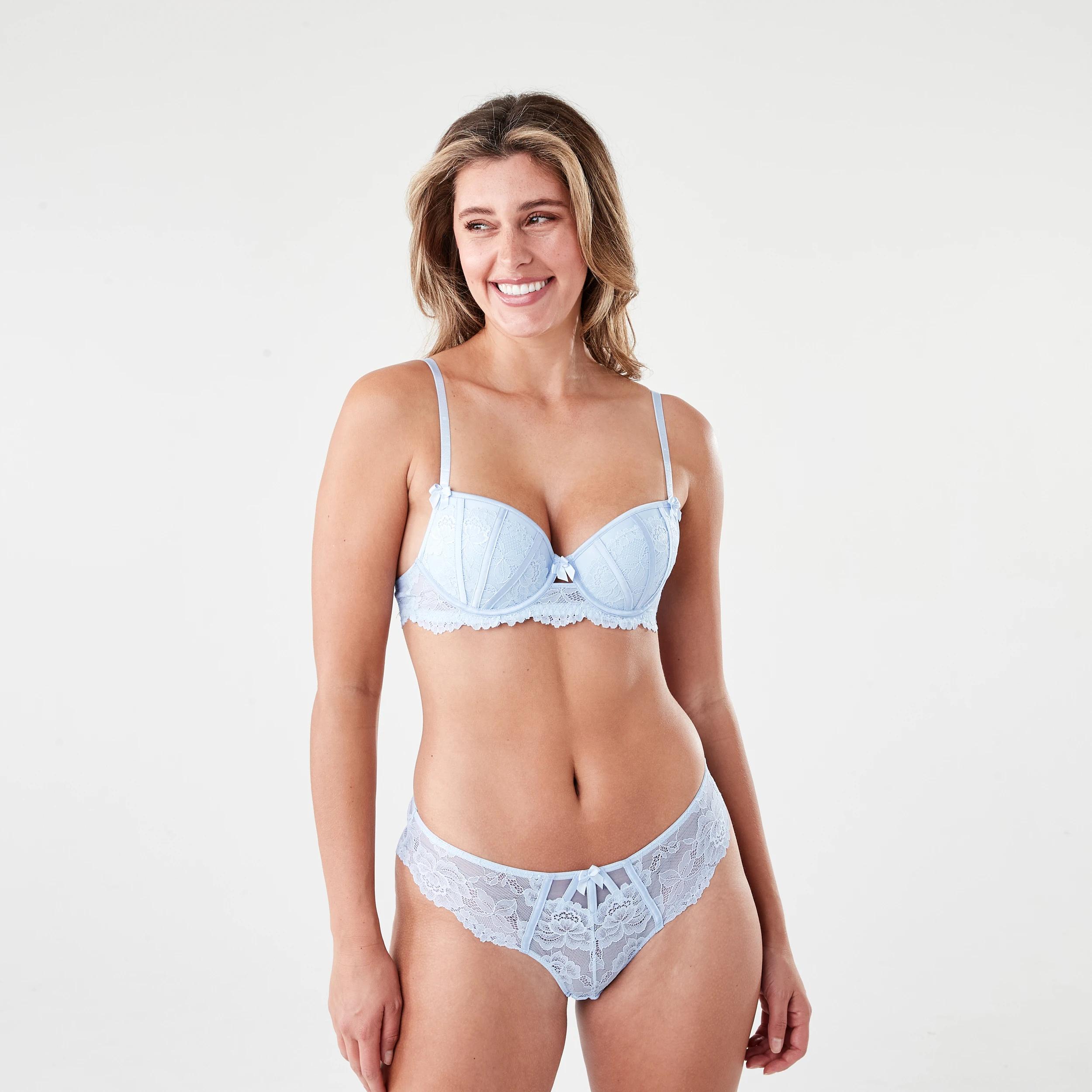 6 Co-ordinated Lace Satin Push Up Bra Halo Blue, 6 of 6