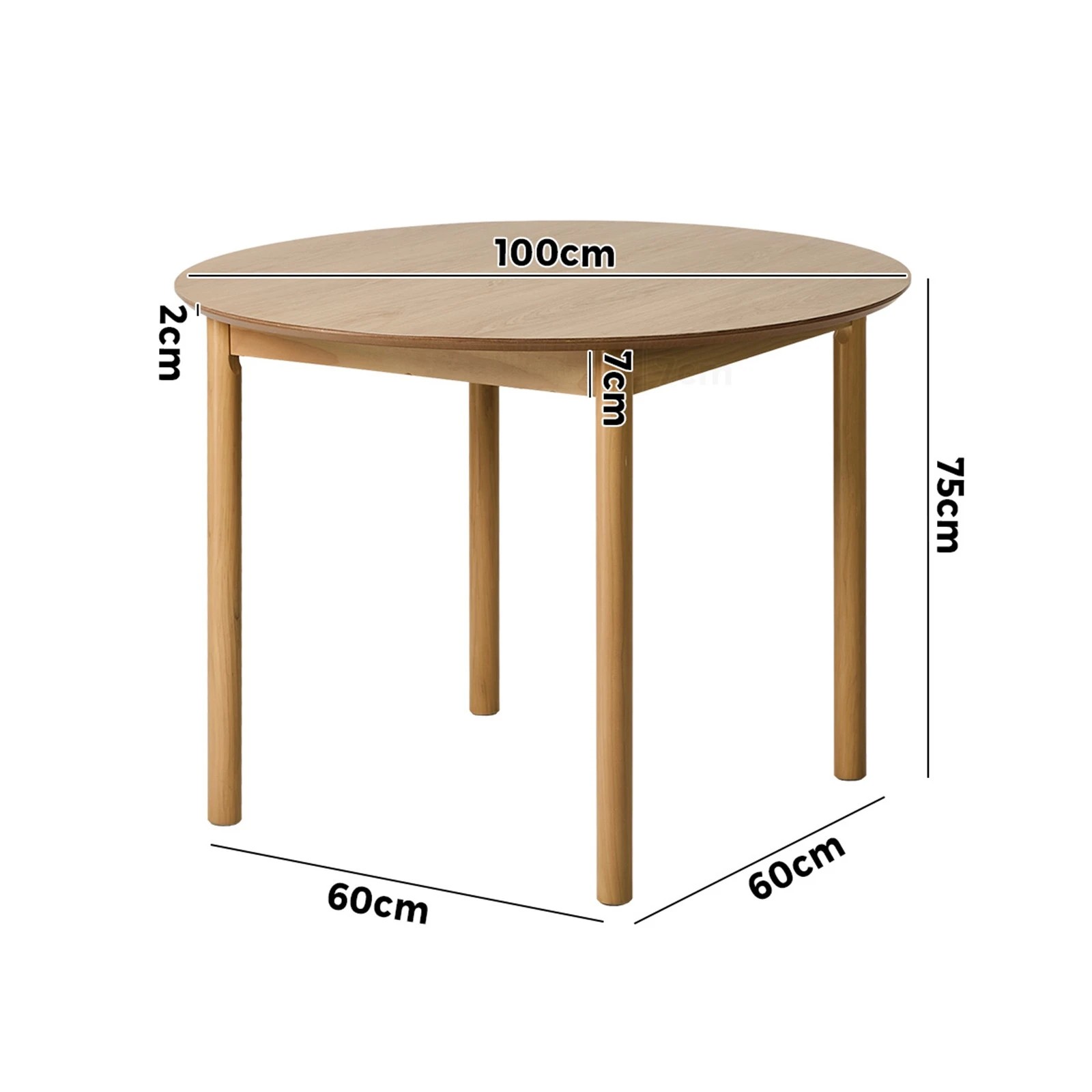 2 Oikiture Wooden Dining Table 100cm Round Table 4 Seater Pine Wood Legs - Natural, 2 of 9