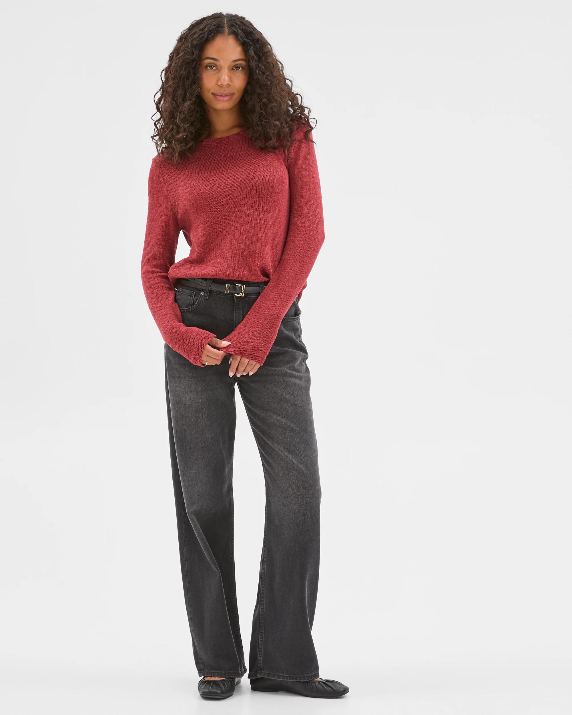 3 Target Woman Australian Cotton Blend Long Sleeve Step Hem Textured Knit Top BRICK, 3 of 7