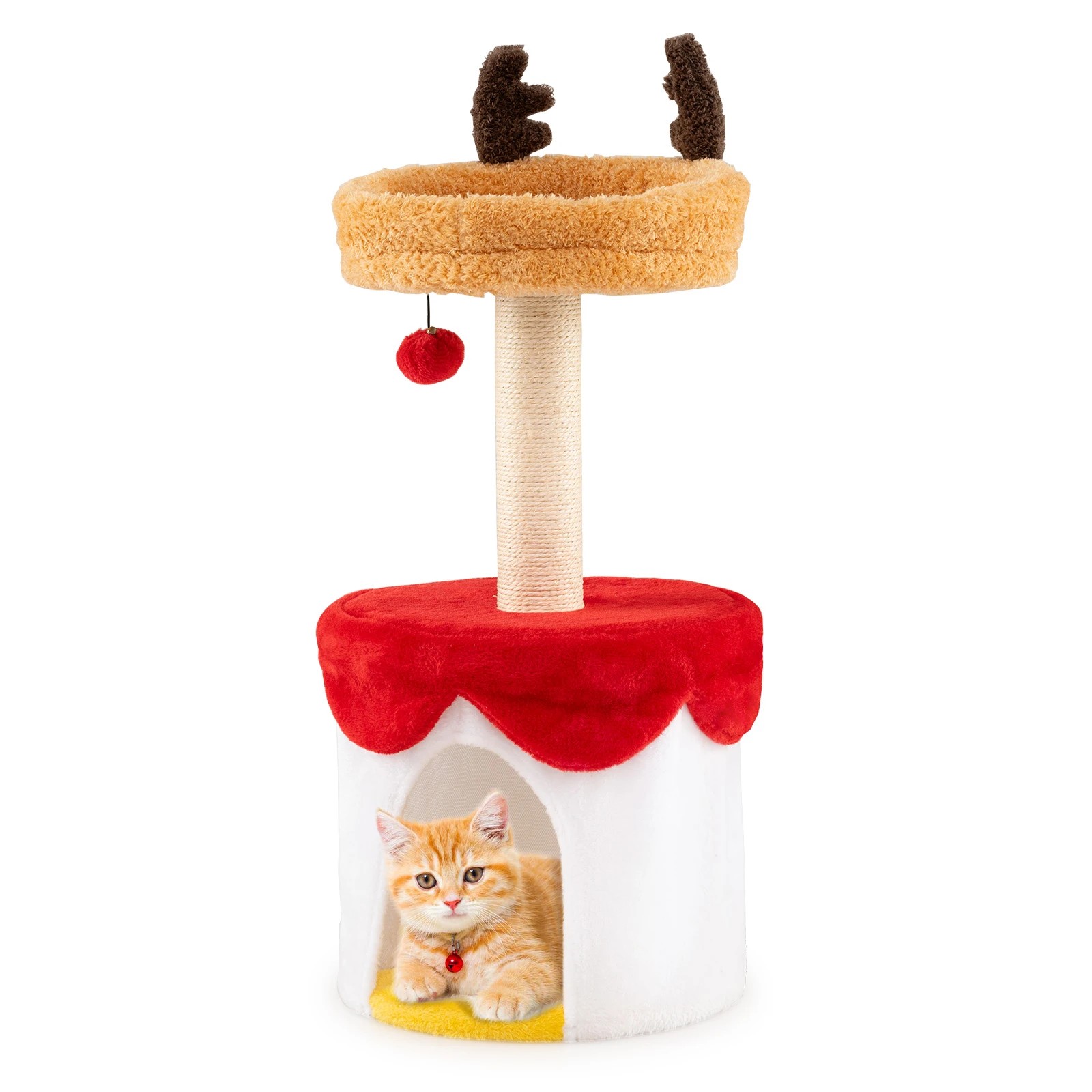 6 Costway 80cm Christmas Cat Tree Modern Kitten Tower with Sisal Scratching Post, 6 of 7