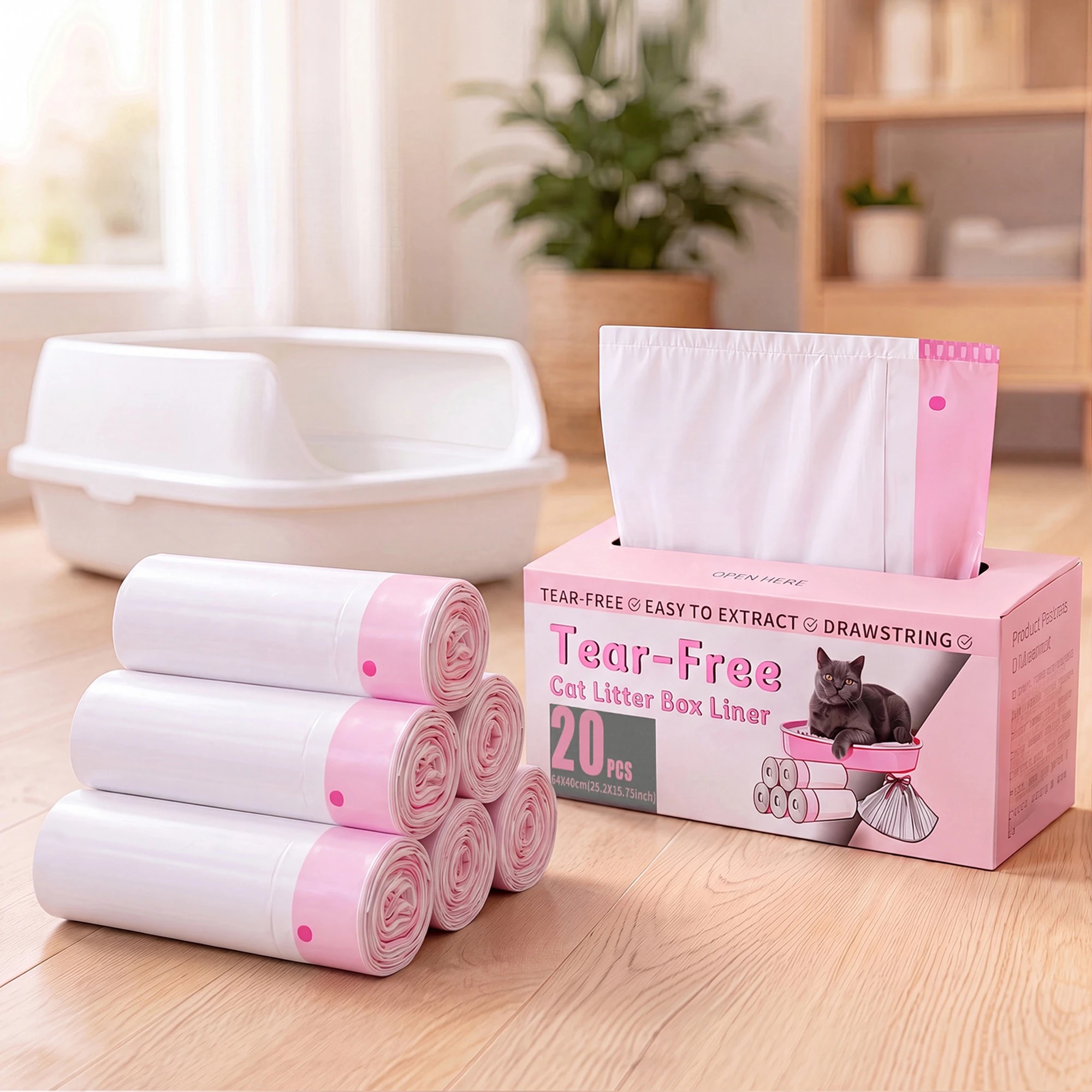8 Pawz Cat Litter Bags 120 Count Drawstring 64 x 40cm 10kg HDPE White Pink, 8 of 8