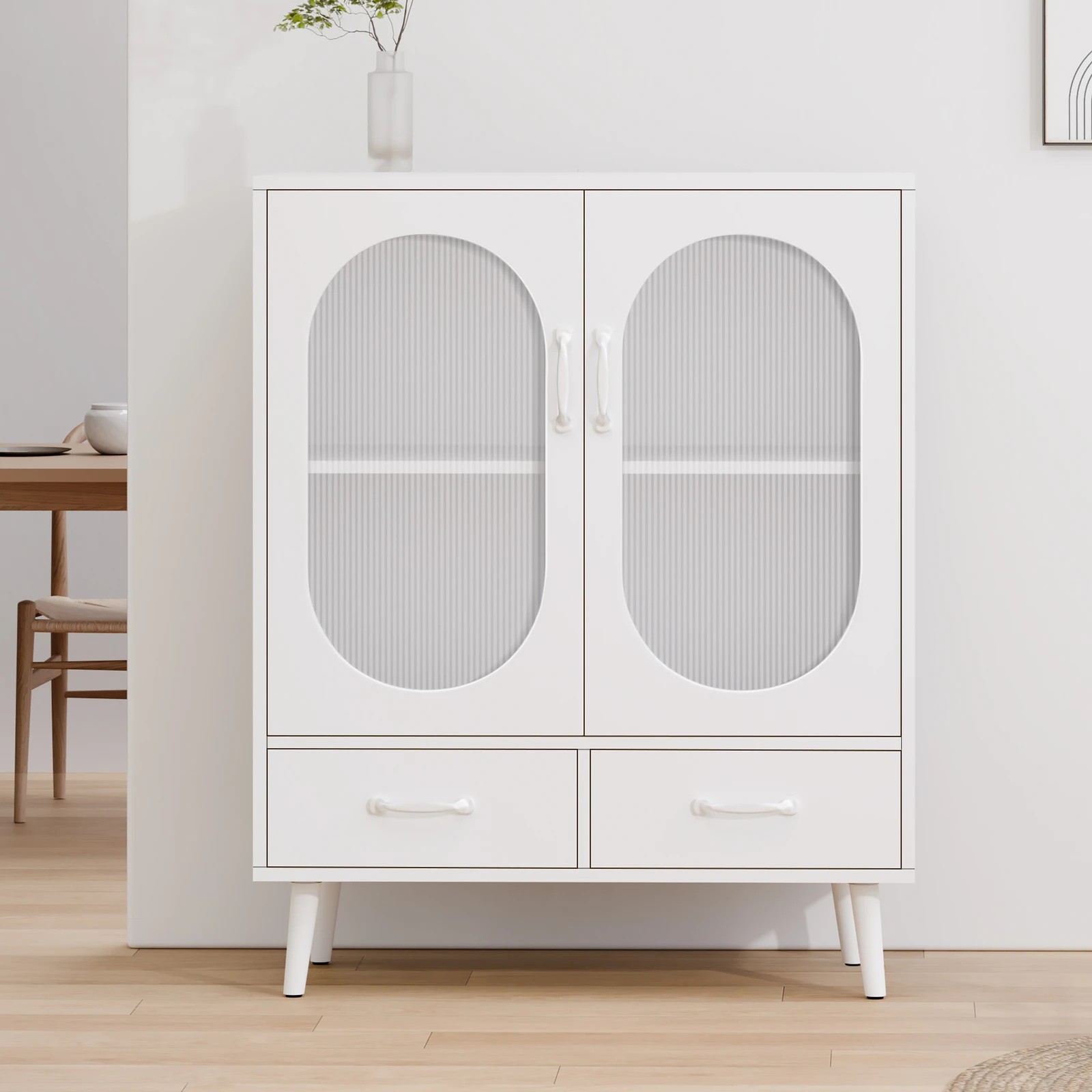9 Alfordson Buffet Sideboard 2 Doors Storage Cabinet Drawers Fluted Cupboard - White, 9 of 9