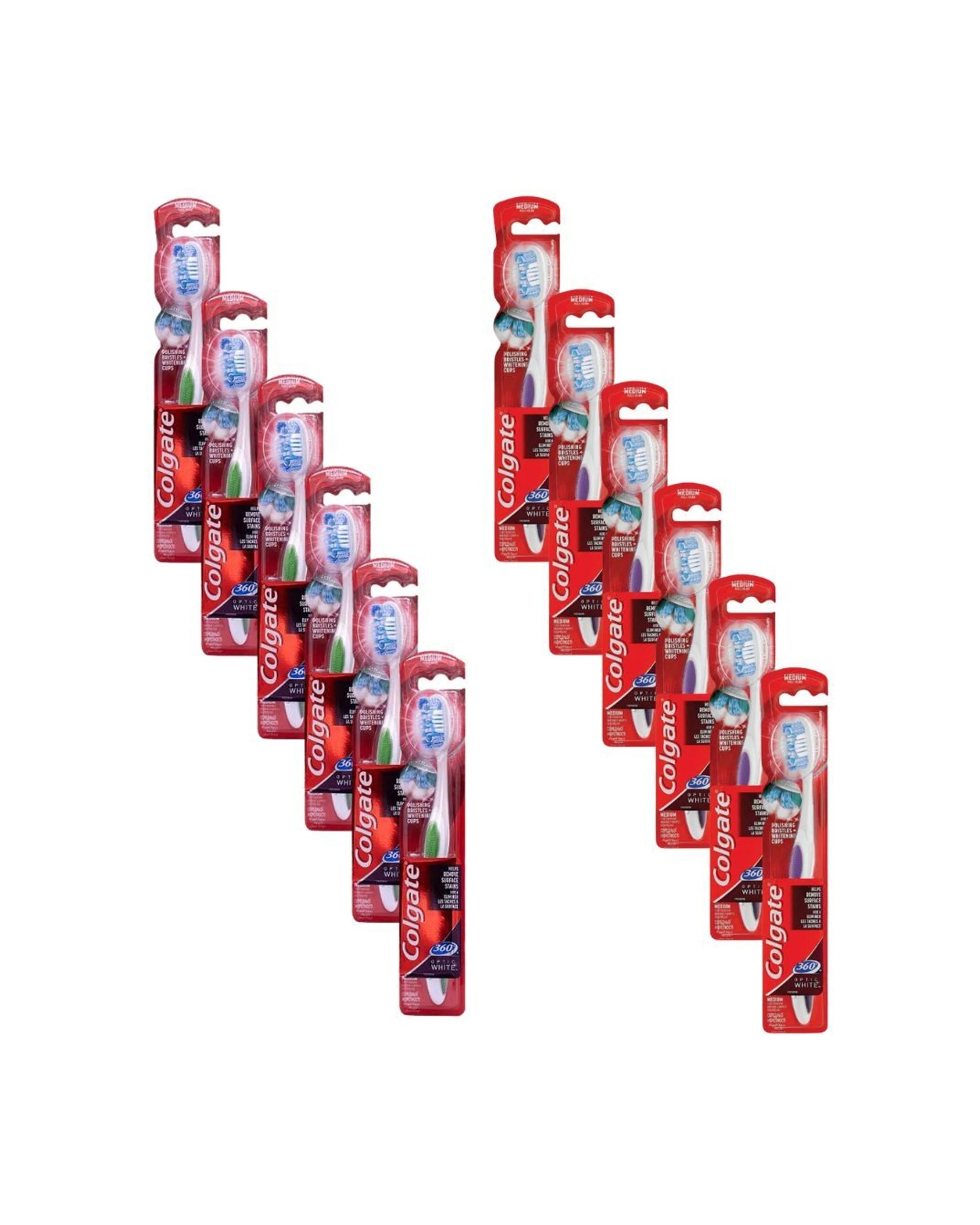 1 Colgate 12PK 360 Optic Toothbrush Medium Teeth Cleaner Pack - Multi, 1 of 4