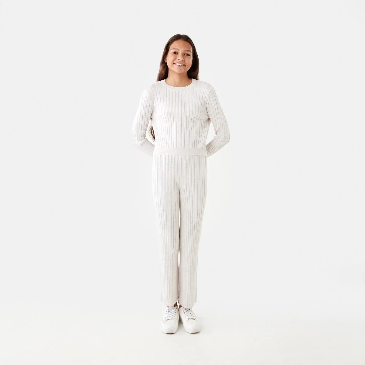 4 Rib Wide Leg Pants Crm Marle, 4 of 7