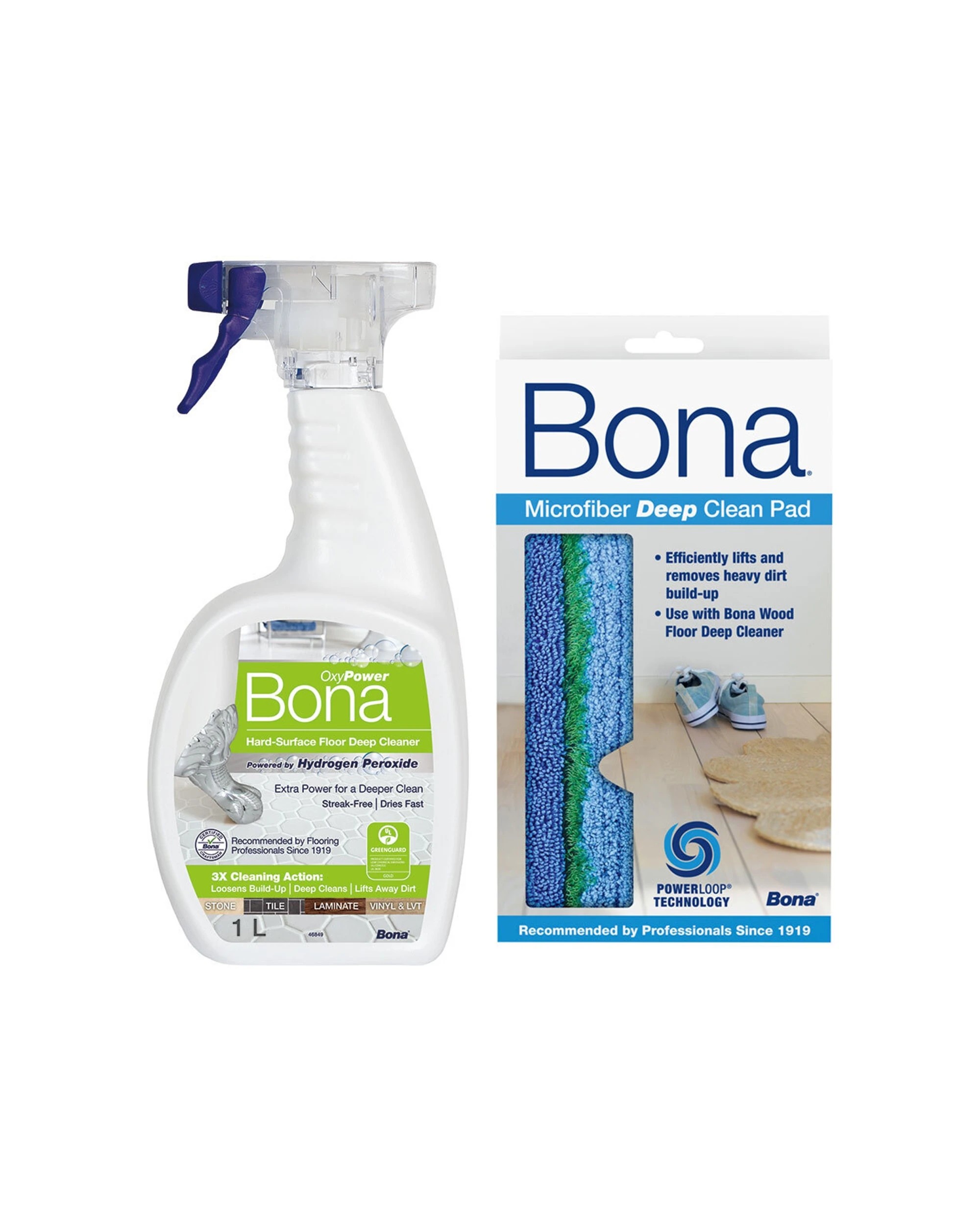 1 Bona Micro Fibre Deep Clean Pad With PowerLoop Technology And 1L Hard Surface Spray - Multi, 1 of 3
