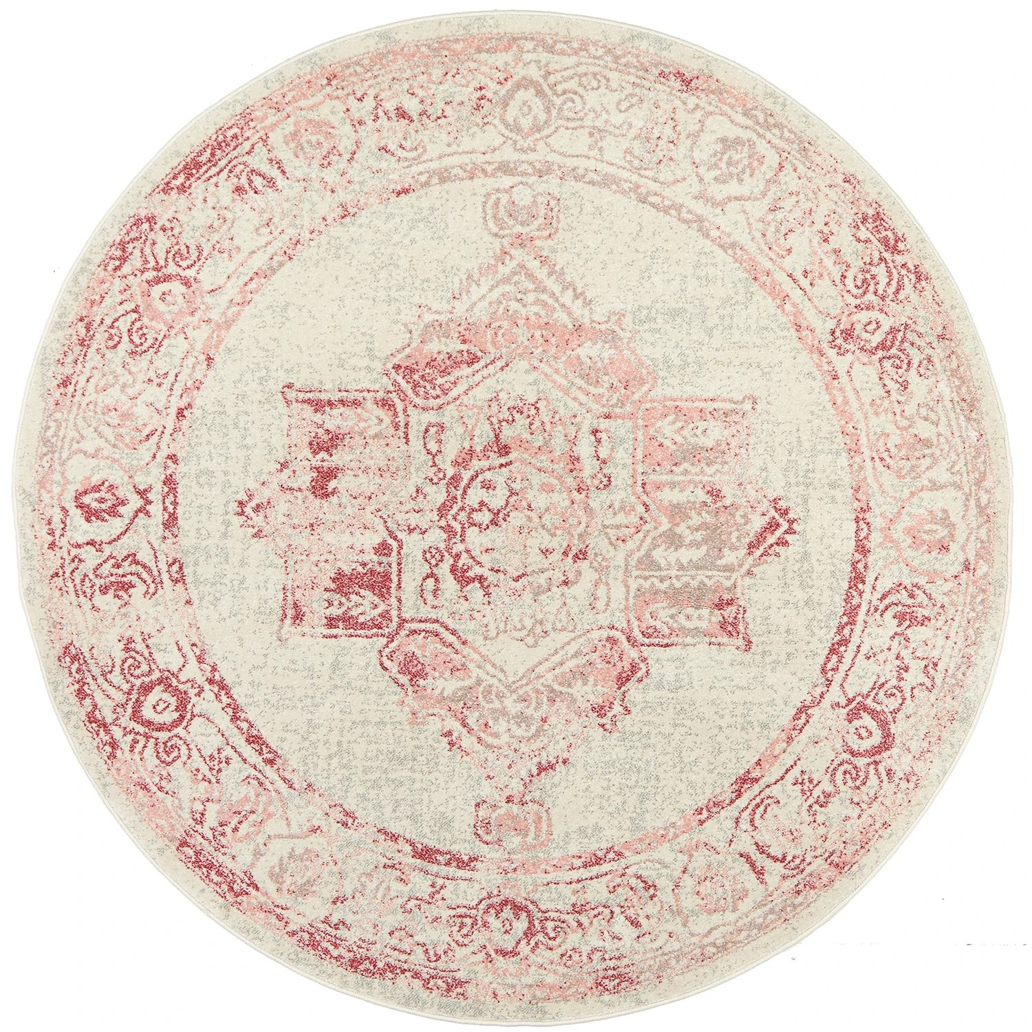 1 Common Ground Rugs Mason 702 240x240cm - Large Round Power Loomed Pet Friendly Rug - Pink, 1 of 7