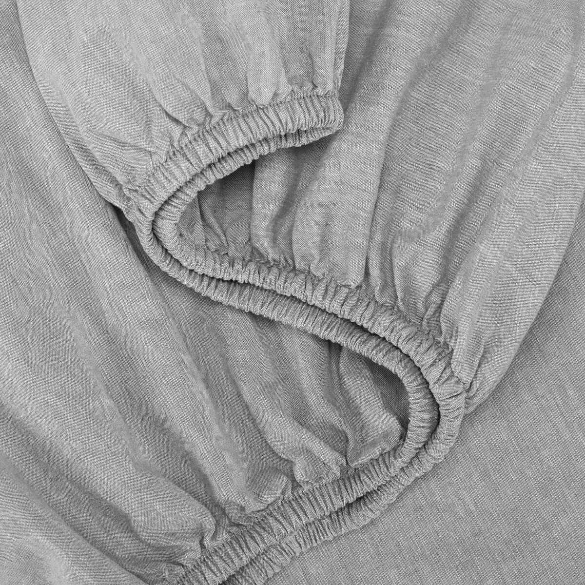 3 Stonewashed Chambray Cotton Sheet Set - Double Bed, Grey, 3 of 7