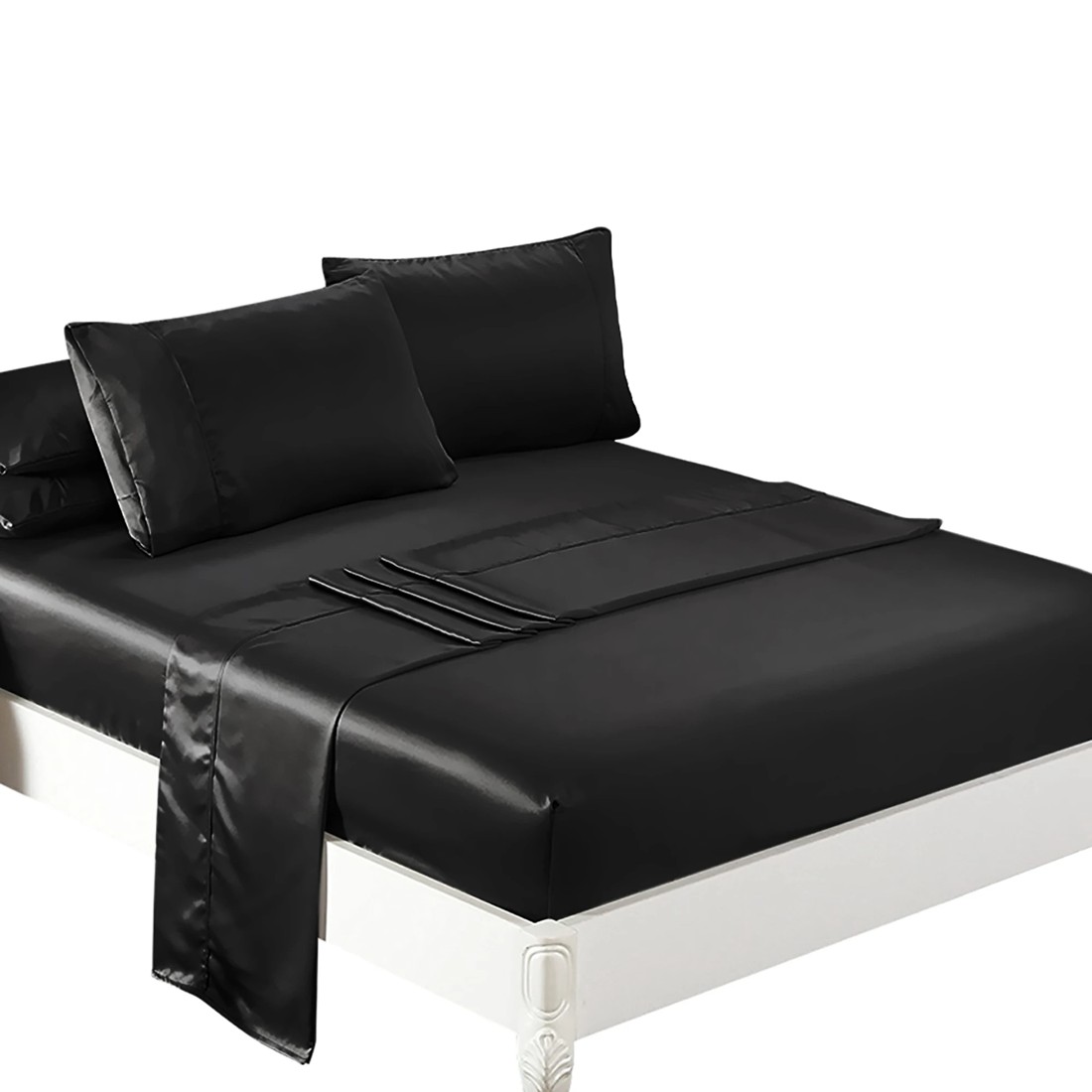 1 Dreamz Black Satin Bed Sheet Set - Queen Bed, 1 of 6