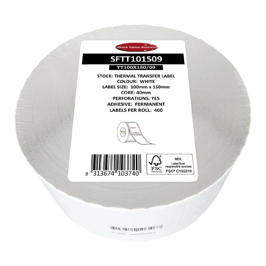 1 Stock Form Thermal Transfer Labels 100 x 150mm 460 Pack White, 1 of 2