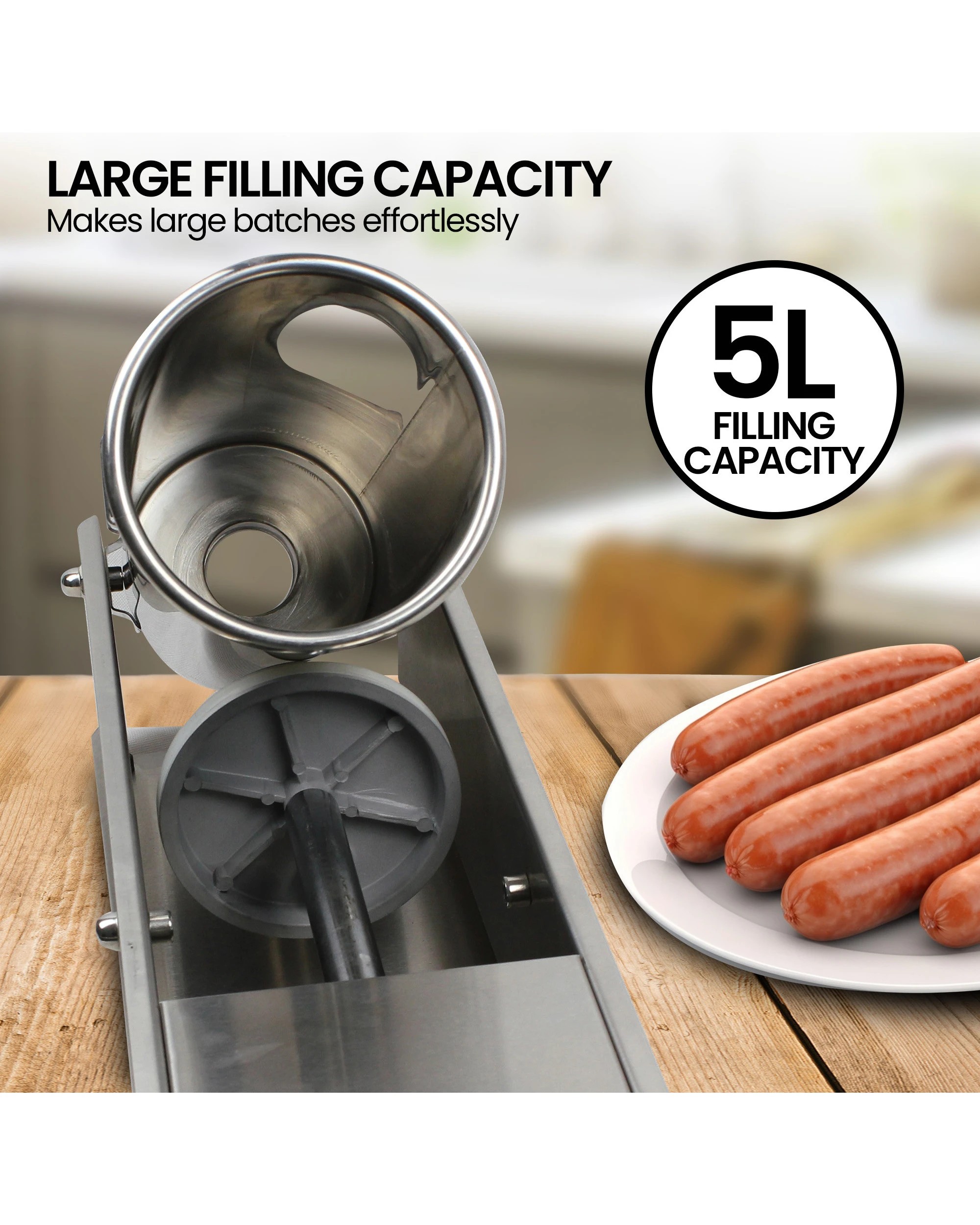 8 Pronti 5l Sausage Stuffer Stainless Steel With 4 Filling Tubes - Horizontal, 8 of 10