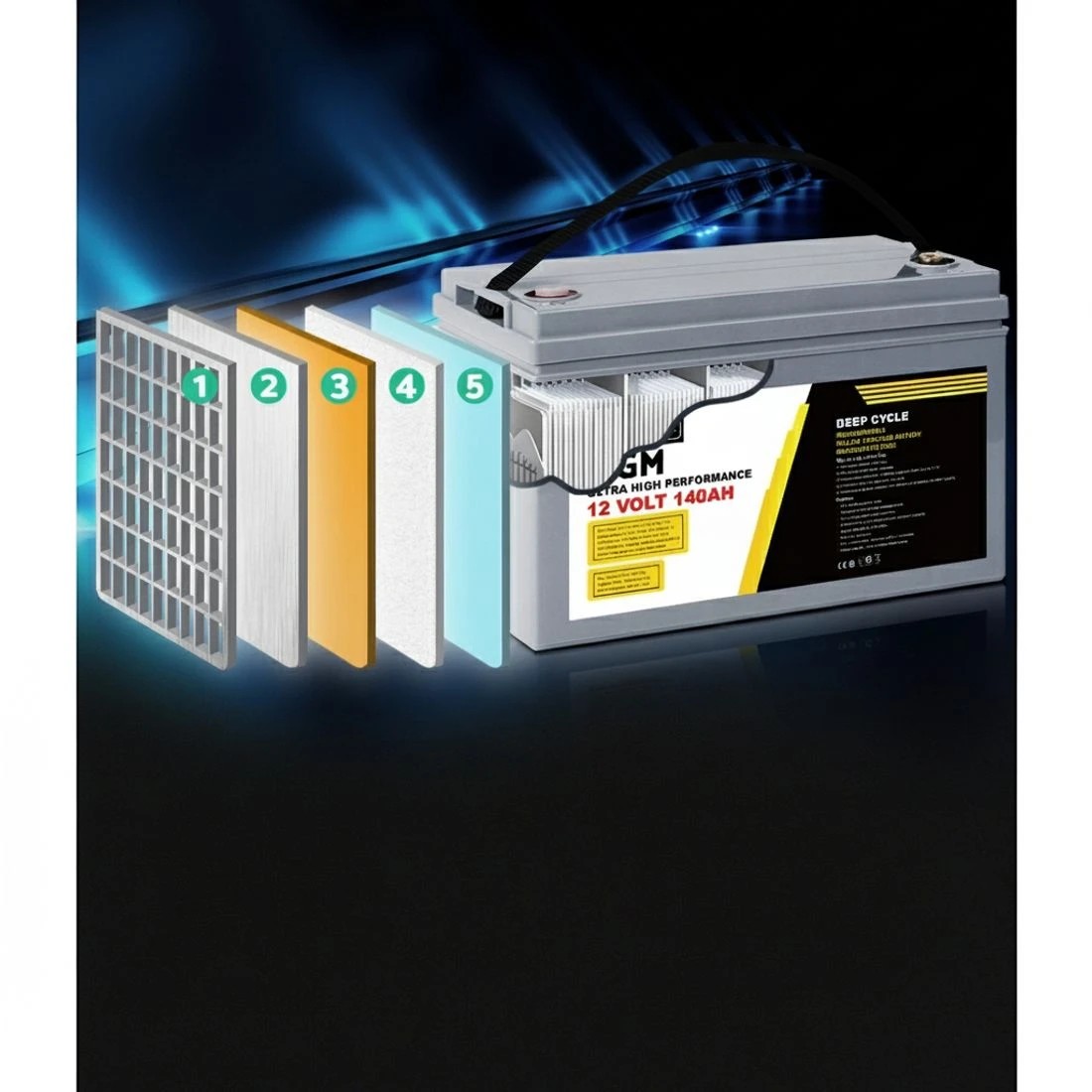4 Giantz AGM Deep Cycle Battery 12V 140Ah Box Portable Solar Caravan Camping - Grey, 4 of 6