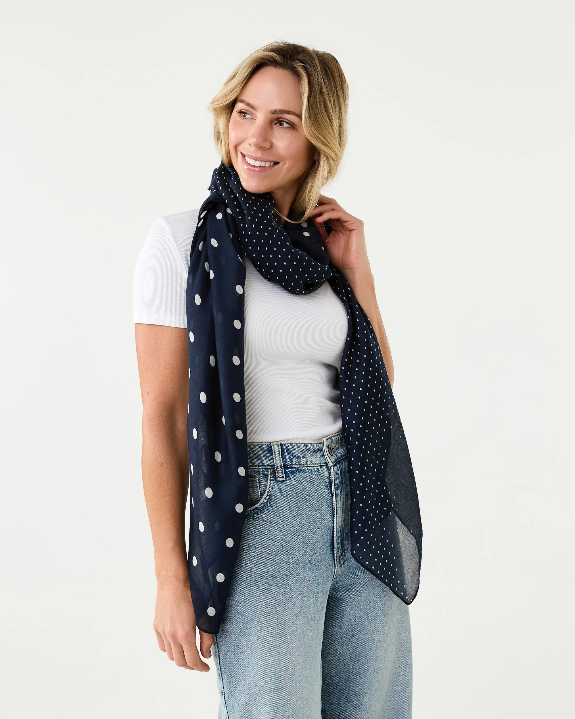 3 Large Lightweight Scarf Navy Spots, 3 of 3
