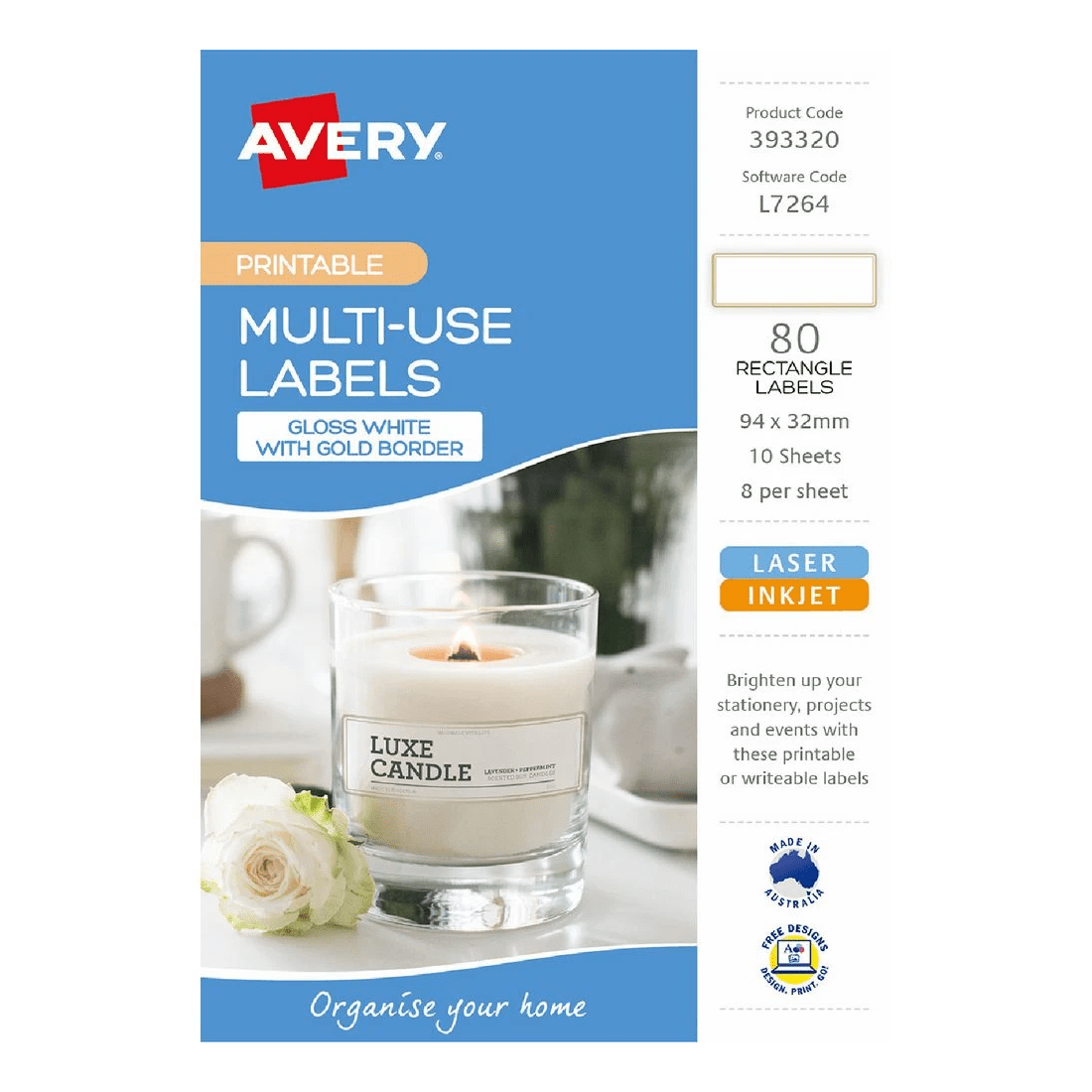 1 Avery 8UP A5 Laser Labels Gold Border 10 Pack, 1 of 4