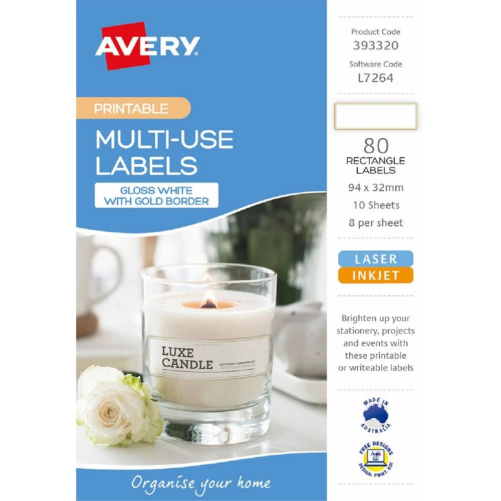 1 Avery 8UP A5 Laser Labels Gold Border 10 Pack, 1 of 4