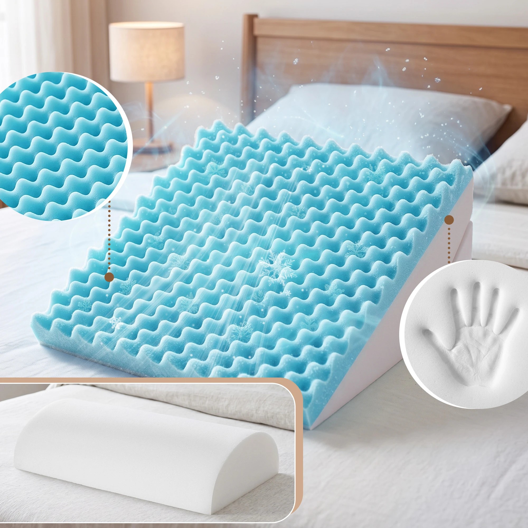 4 Giselle Bedding Wedge Pillow for Sleeping, Cooling Egg Gel Memory Foam Back Support - Grey, 4 of 9
