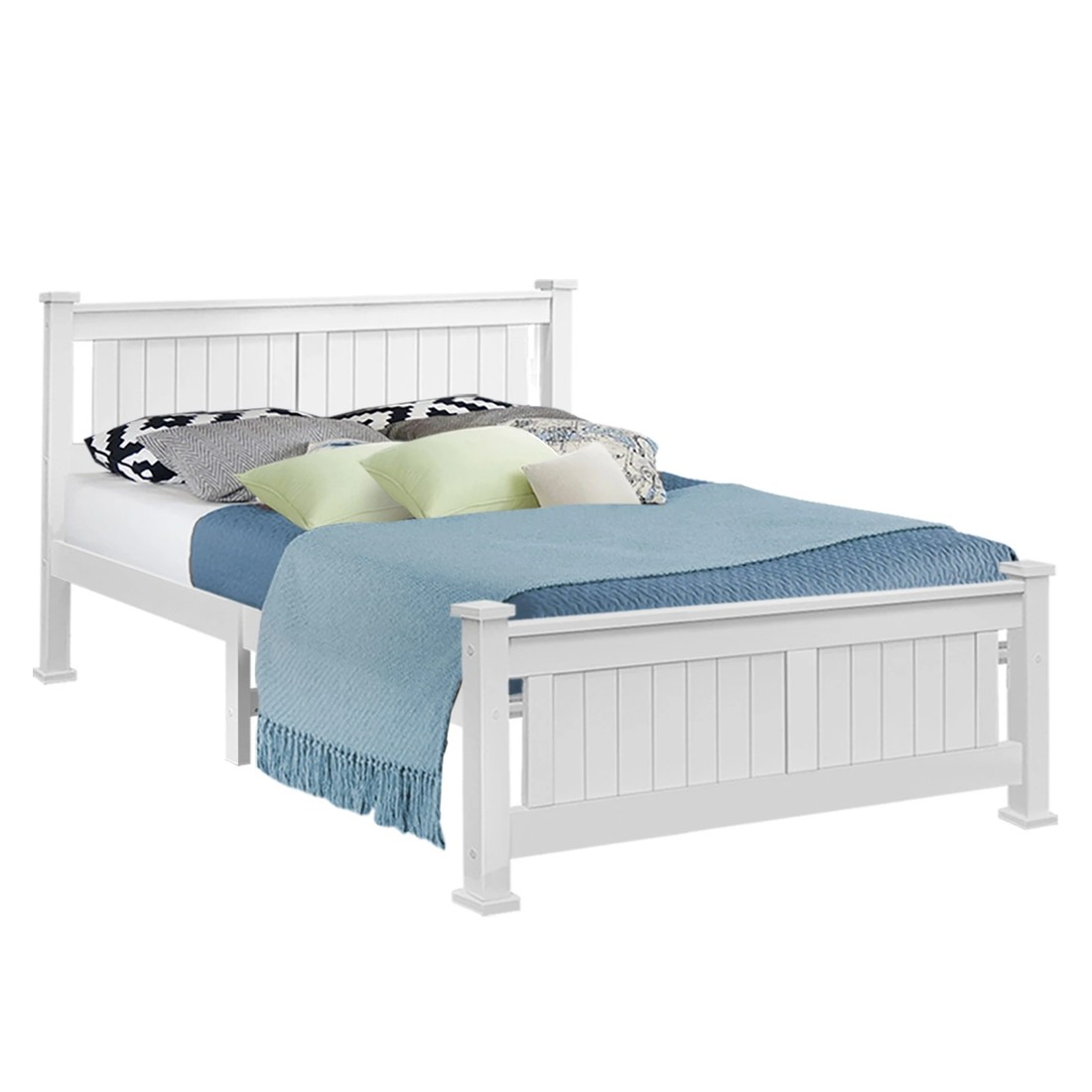 1 Artiss Bed Frame Queen Size Wooden RIO - White, 1 of 8