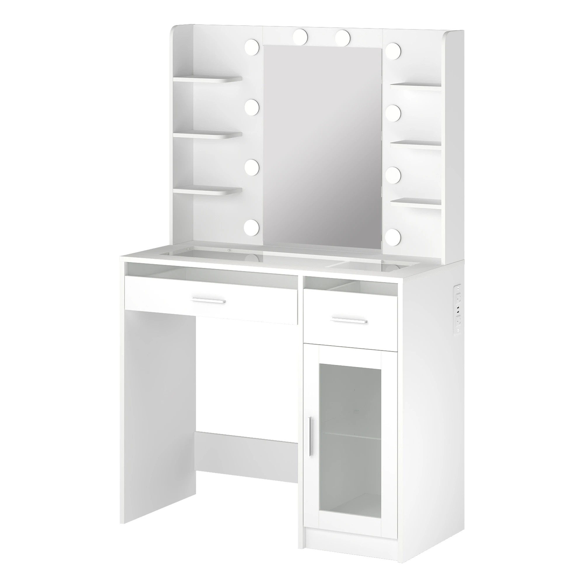 1 Levede Dressing Table  with Mirror and Lights - White, 1 of 10