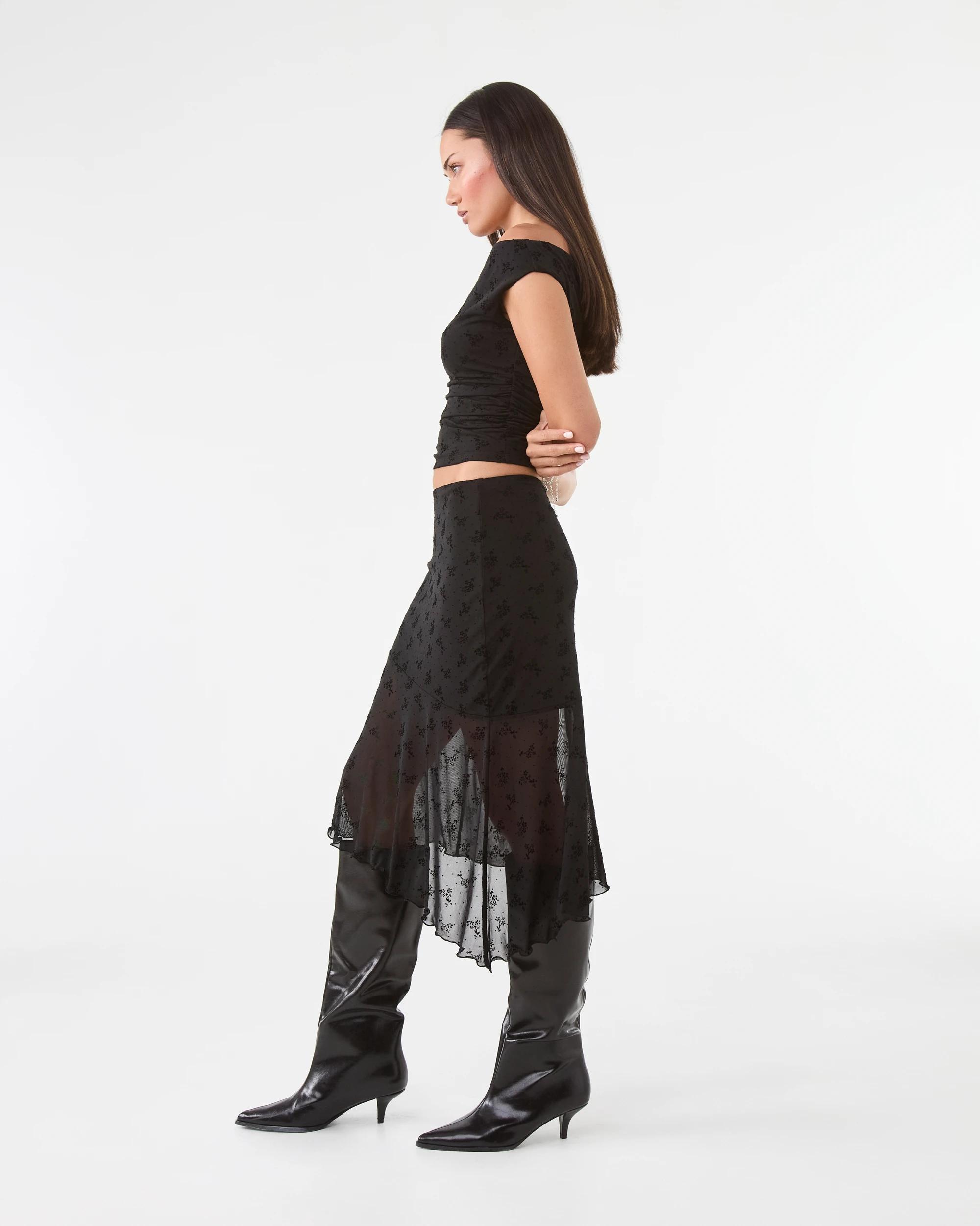 4 Burnout Mesh Asymmetric Skirt Black, 4 of 6