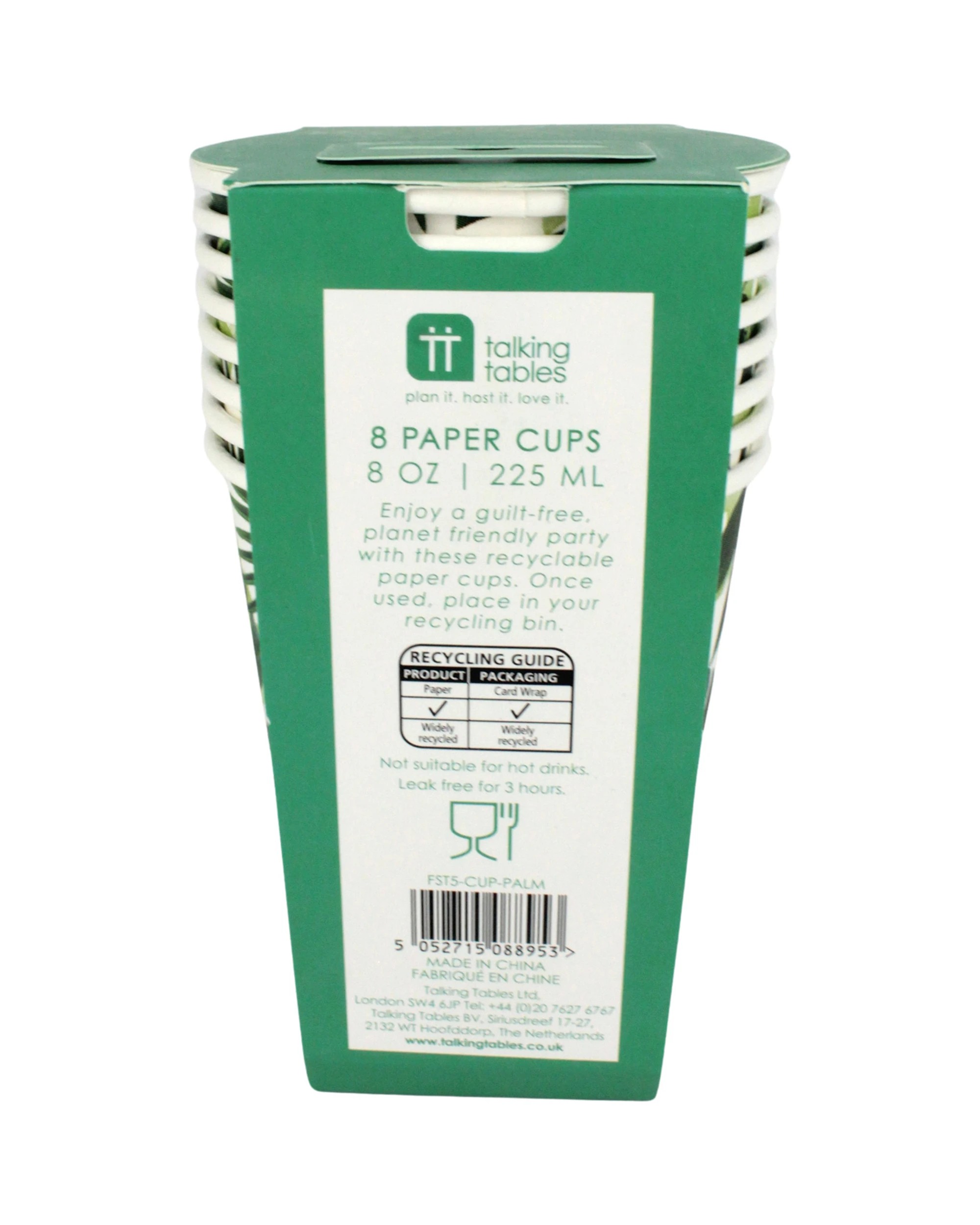 4 Talking Tables Talking Tables Tropical Fiesta Palm Leaf Paper Cups Pack of 8 - Green, 4 of 4