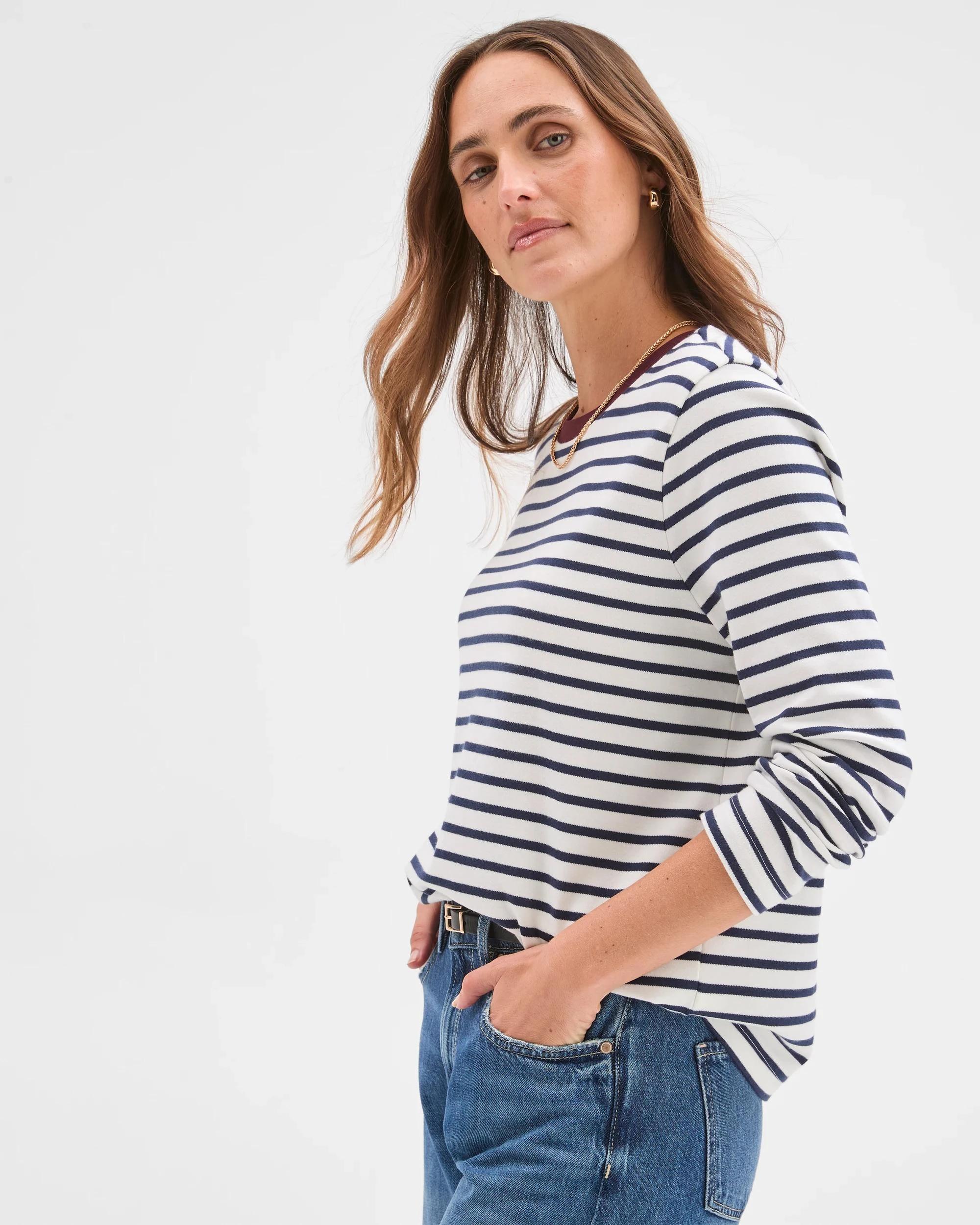 1 Target Woman Australian Cotton Blend Long Sleeve Crew Neck T-Shirt CLOUD DANCER, 1 of 7