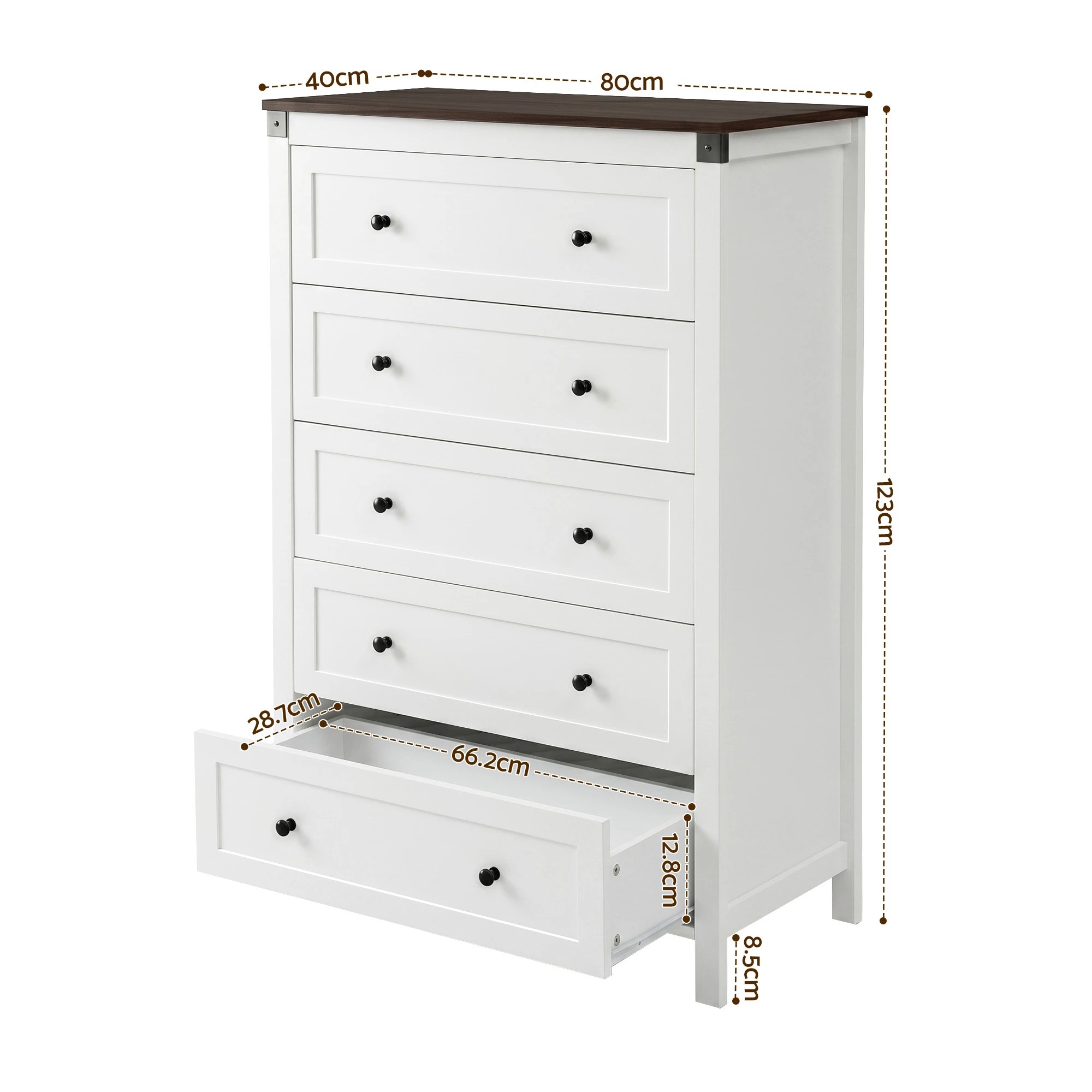 3 Artiss 5 Chest of Drawers Storage Tallboy Dresser Cabinet Bedroom - White, 3 of 9