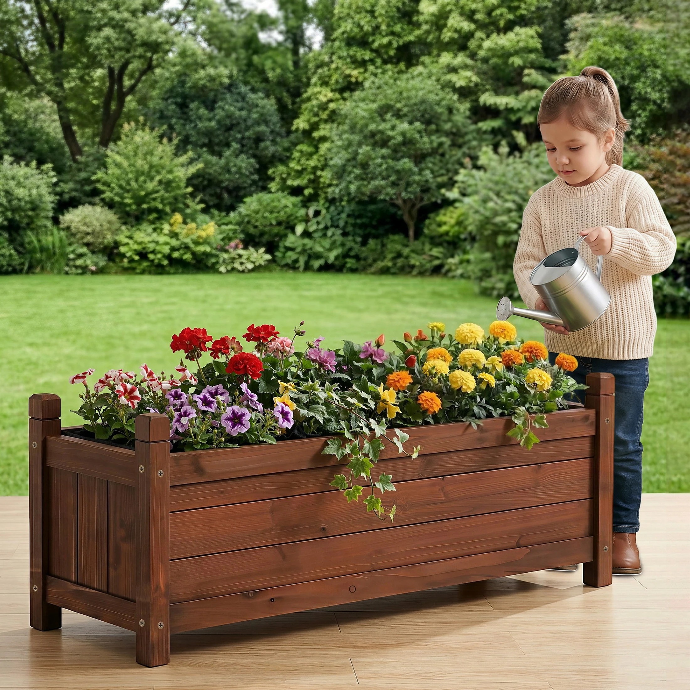 9 Green Fingers Garden Bed Wooden Planter Box Raised Container Growing - Brown, 9 of 9