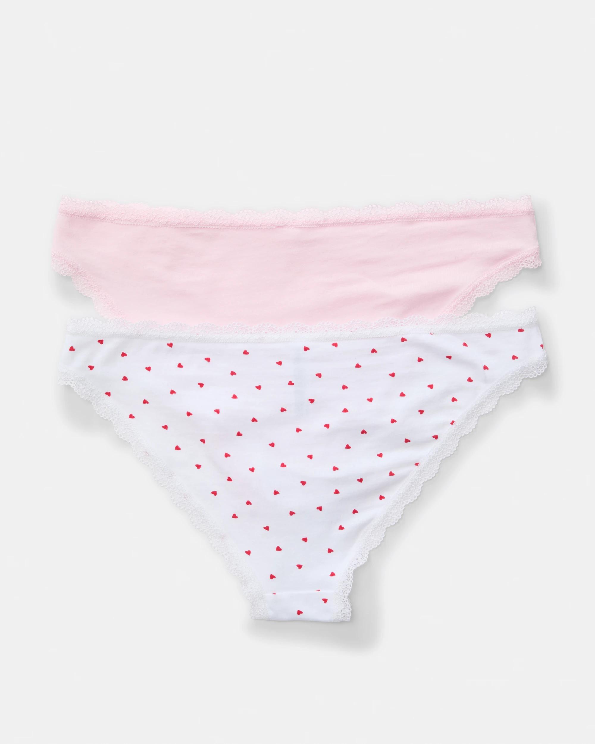 2 2 Pack Cotton Lace Trim Bikini Briefs Hrtp Ba, 2 of 9