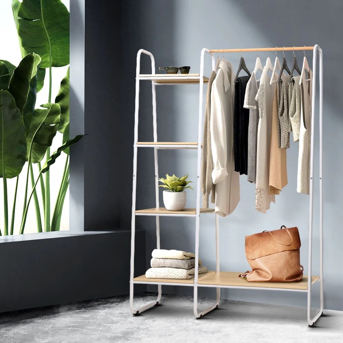 3 Artiss Wardrobe Clothes Rack Airer Coat Stand 150cm - White, 3 of 8