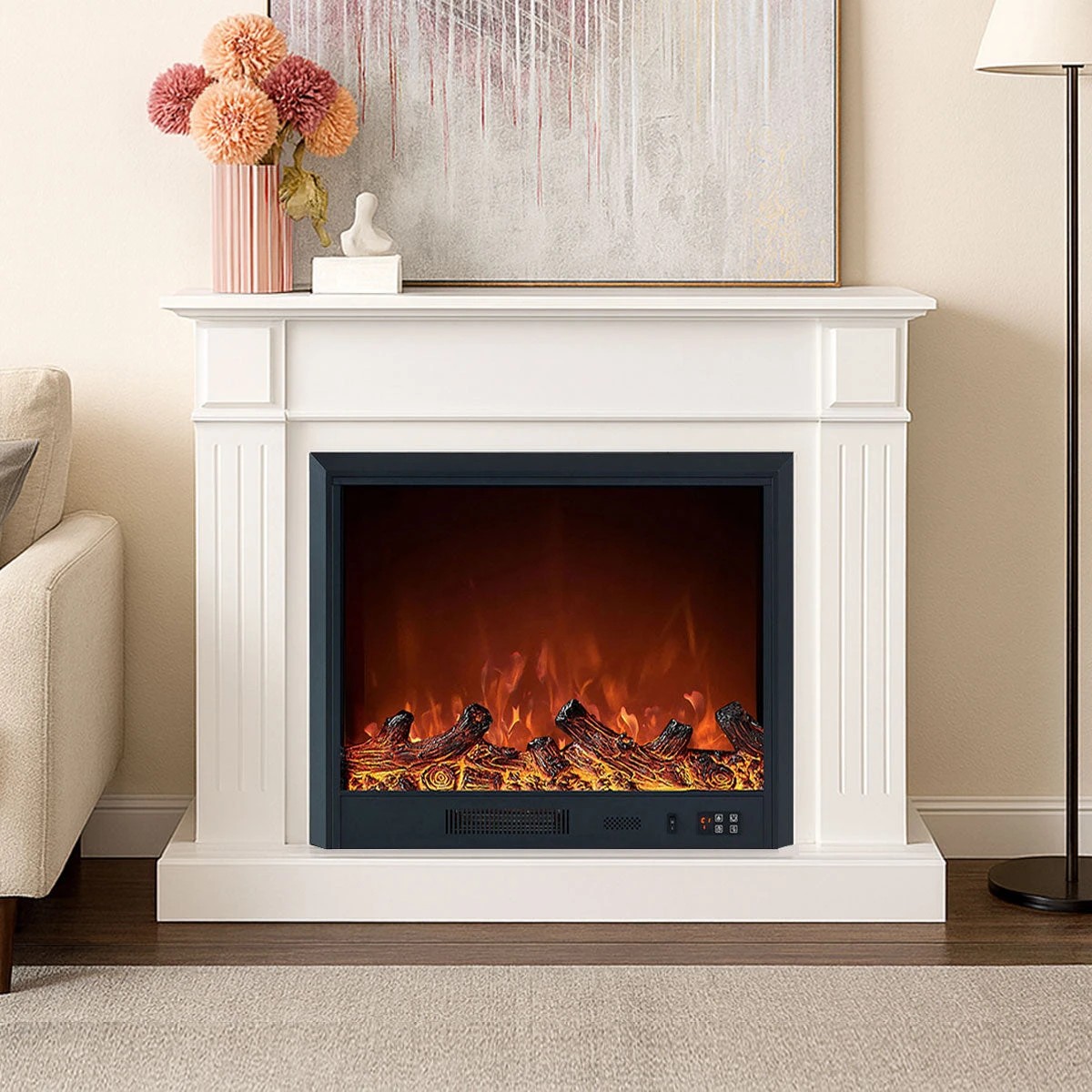 1 Moda Living Berwick Electric Fireplace Heater White Mantel Suite with Orion Insert - White, 1 of 8