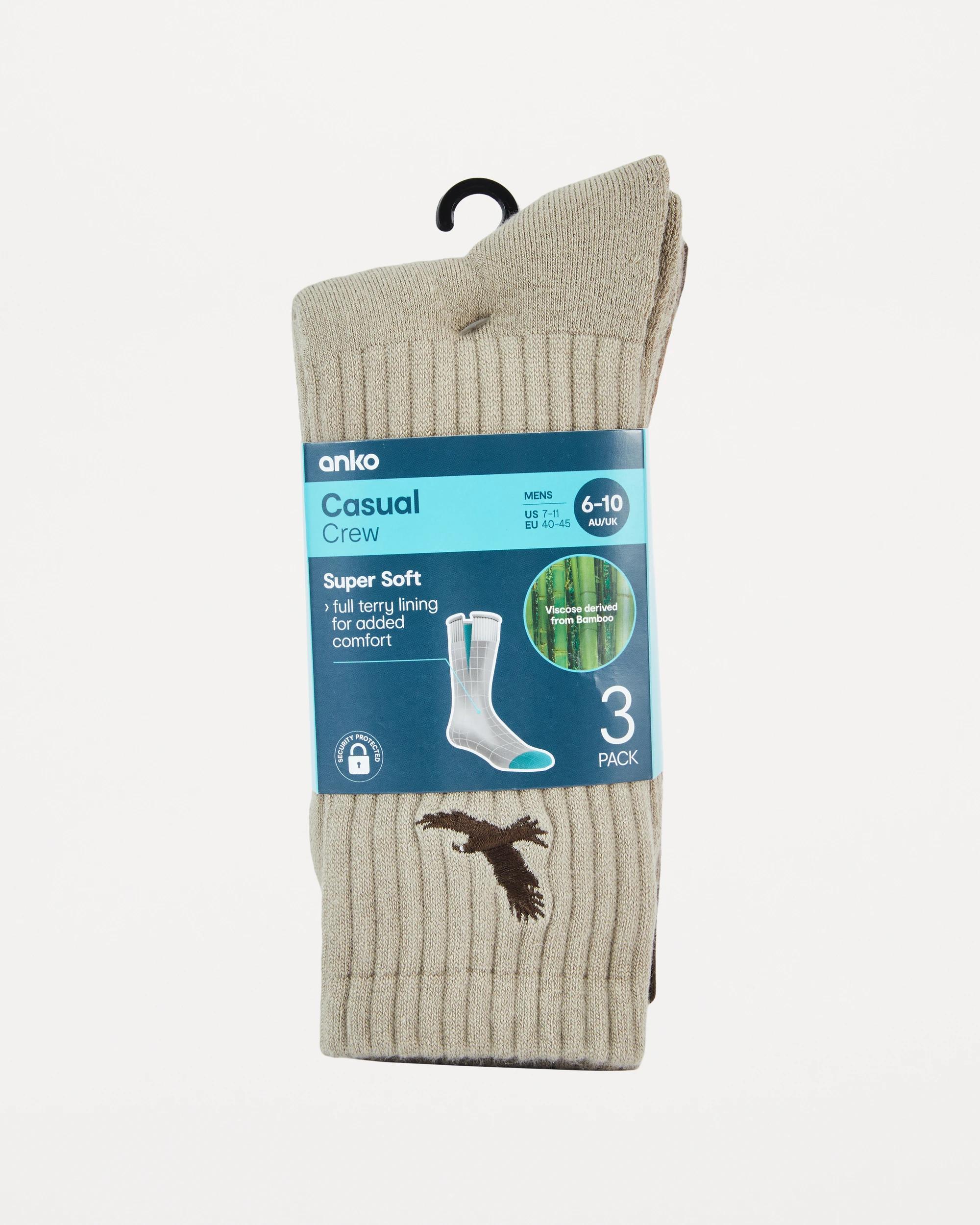 3 3 Pack Bamboo Rib Crew Socks Coffee, 3 of 3