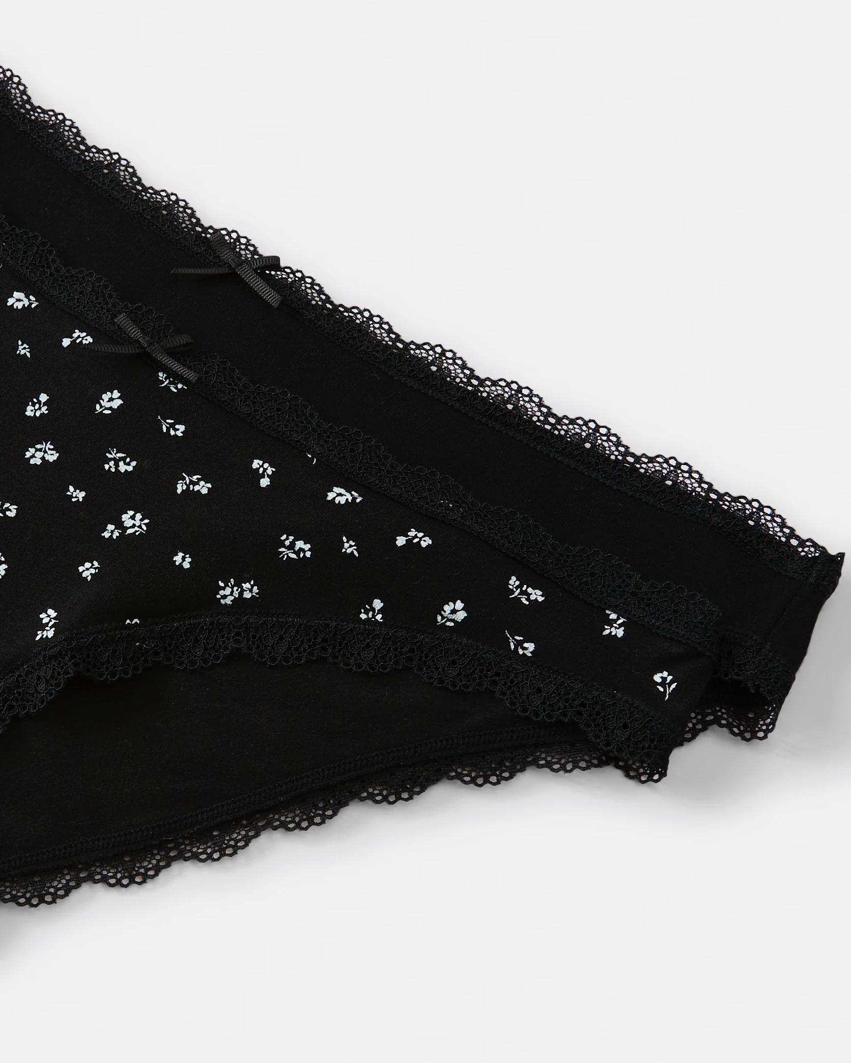 3 2 Pack Cotton Lace Trim Bikini Briefs Blk Frlblk, 3 of 9