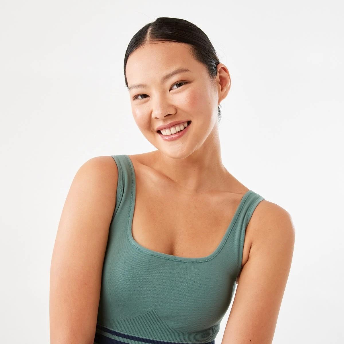 5 Active Womens Seamfree Square Tipping Crop Top Green Jet, 5 of 7