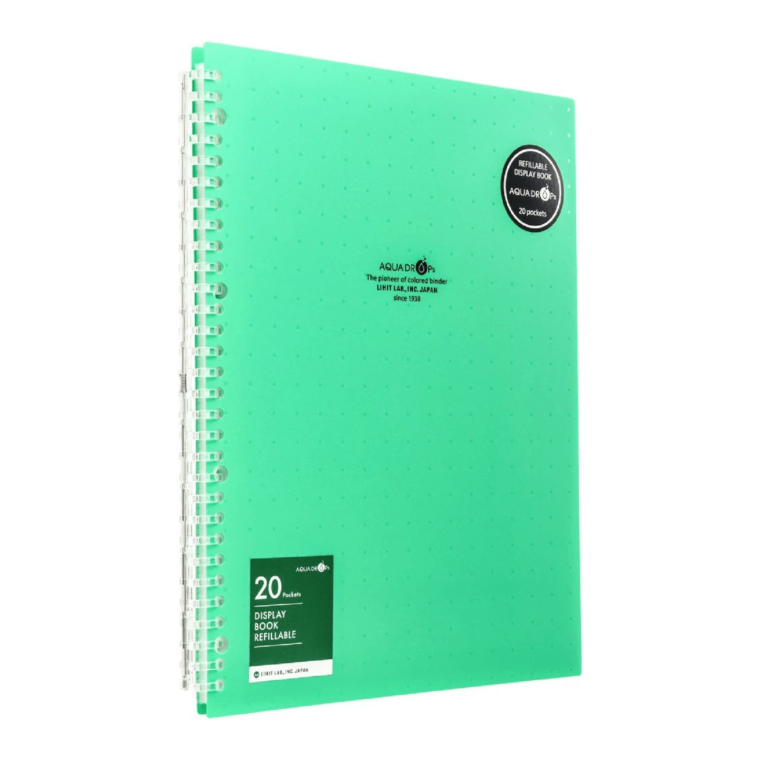 1 Aqua Drops Refillable Display Book A4 20 Pockets Vivid Green, 1 of 4