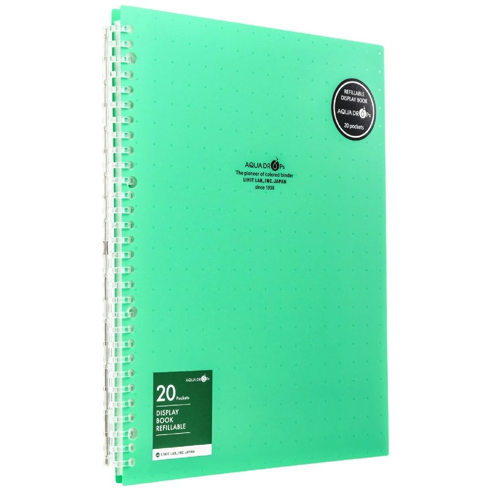 1 Aqua Drops Refillable Display Book A4 20 Pockets Vivid Green, 1 of 4