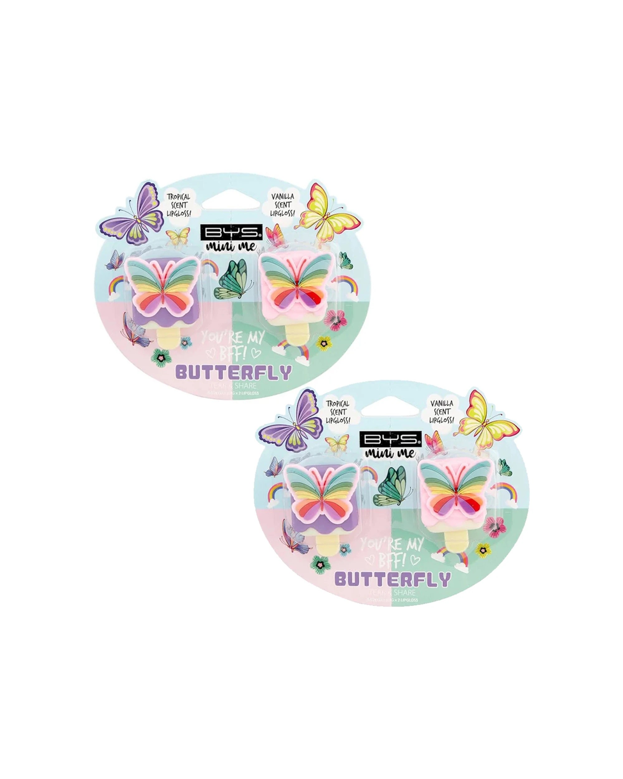 1 BYS Mini Me Kids Lipgloss Butterfly 2PK Child Friendly Tropical Vanilla Scents - Multi, 1 of 1