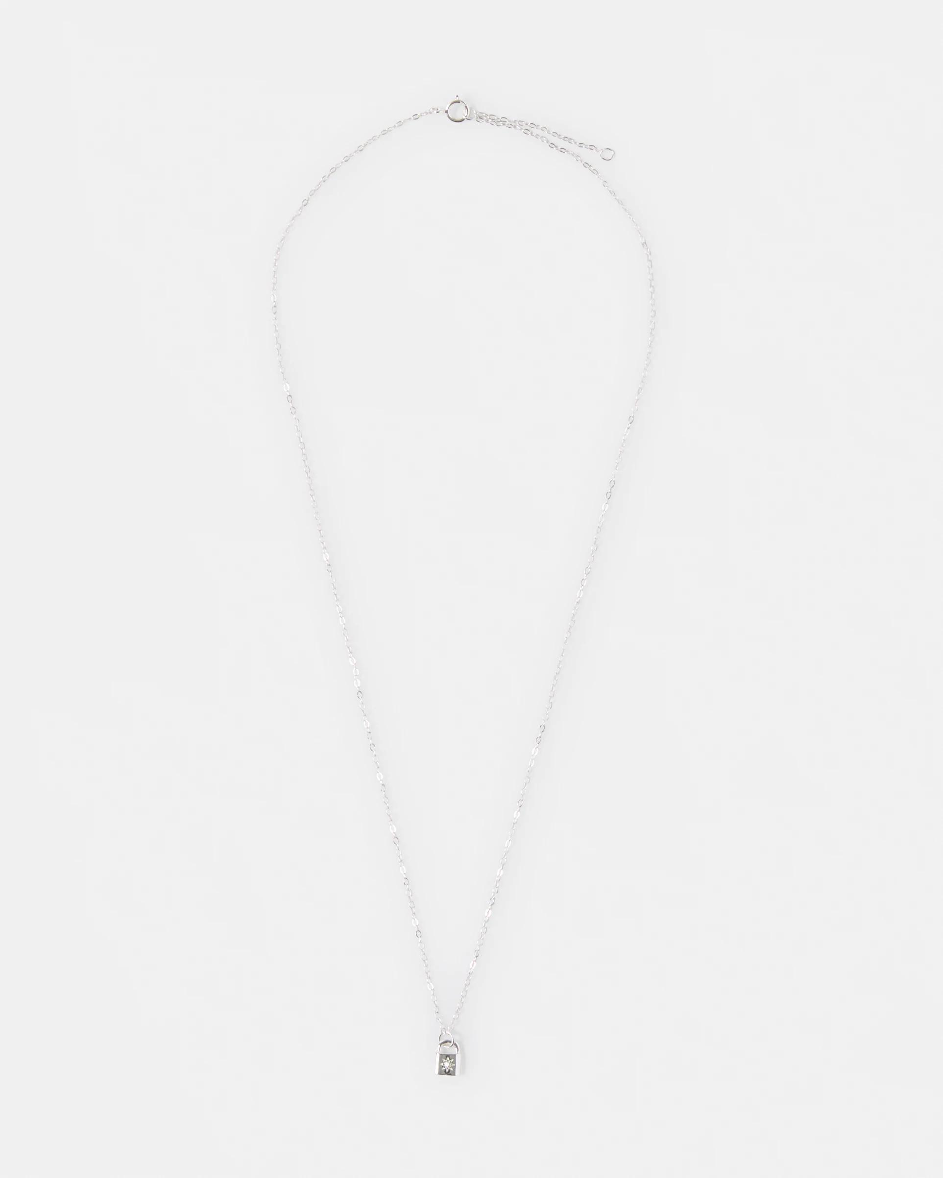 1 Sterling Silver 925 Cubic Zirconia Lock Necklace Silver, 1 of 4