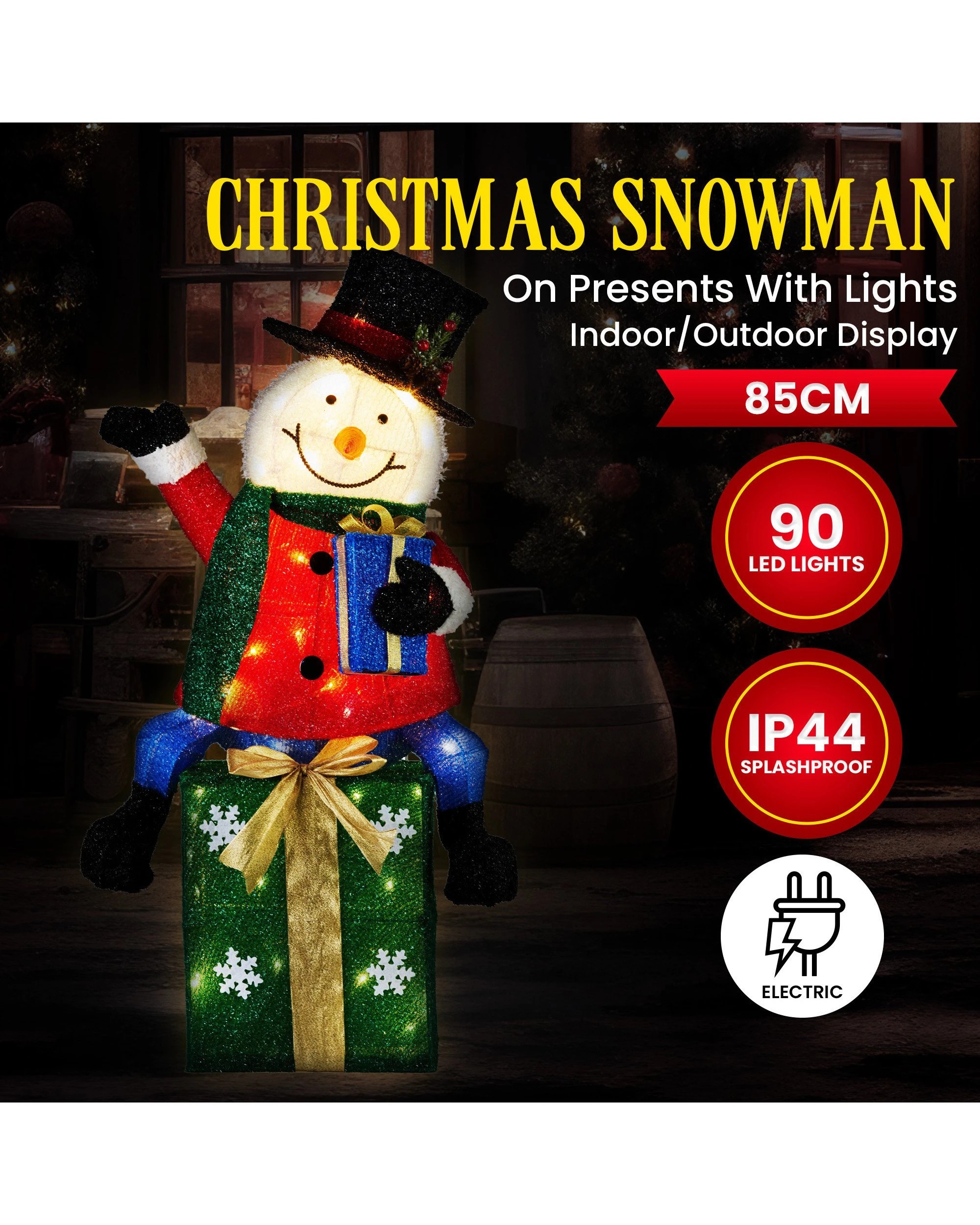 3 Christabelle 85cm Christmas Snowman On Presents Display With Lights, 3 of 9