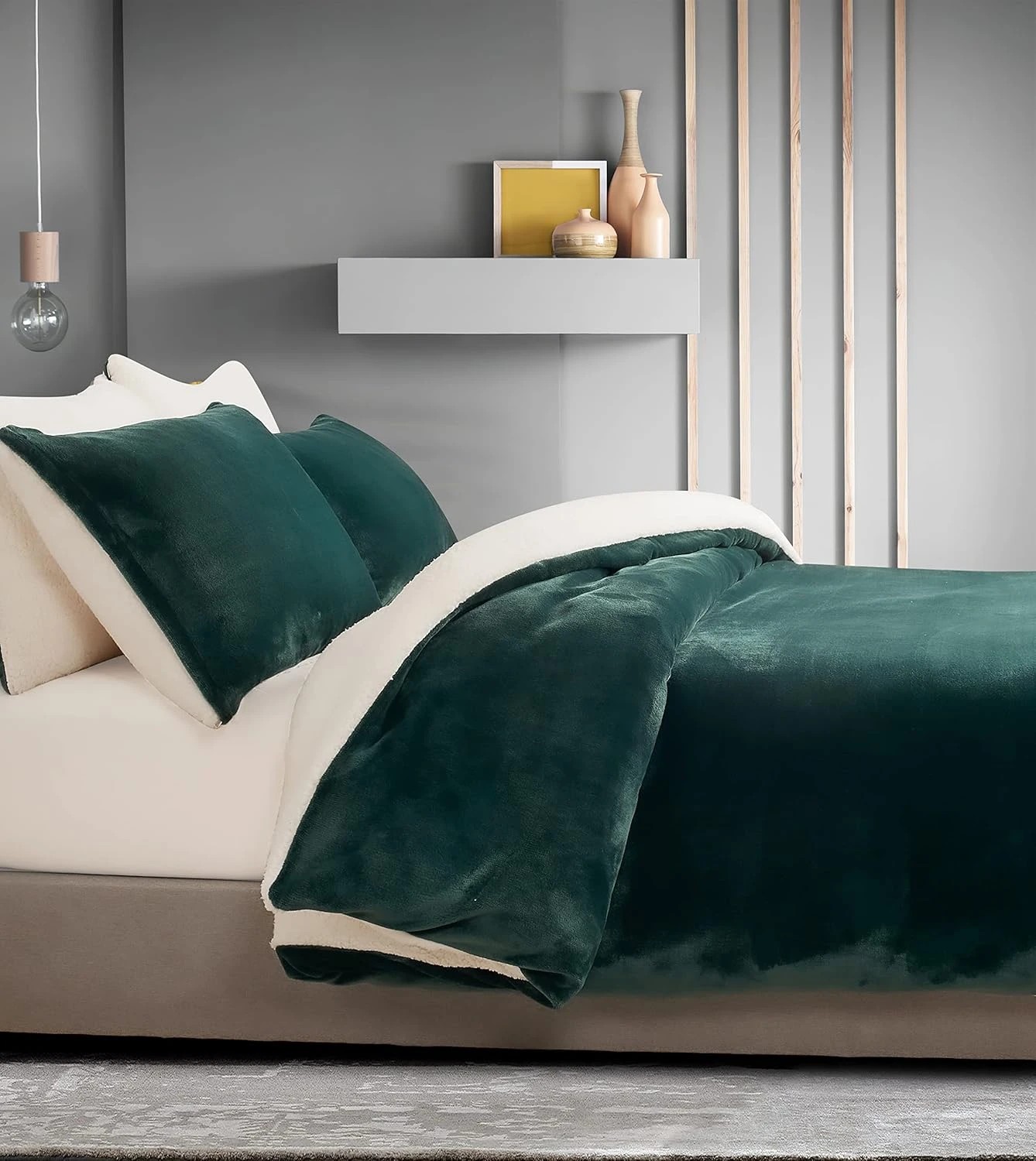 2 Gioia Casa 2-in-1 Teddy Sherpa Quilt Cover Set Warm Reversible - Super King Bed - Emerald Green, 2 of 8
