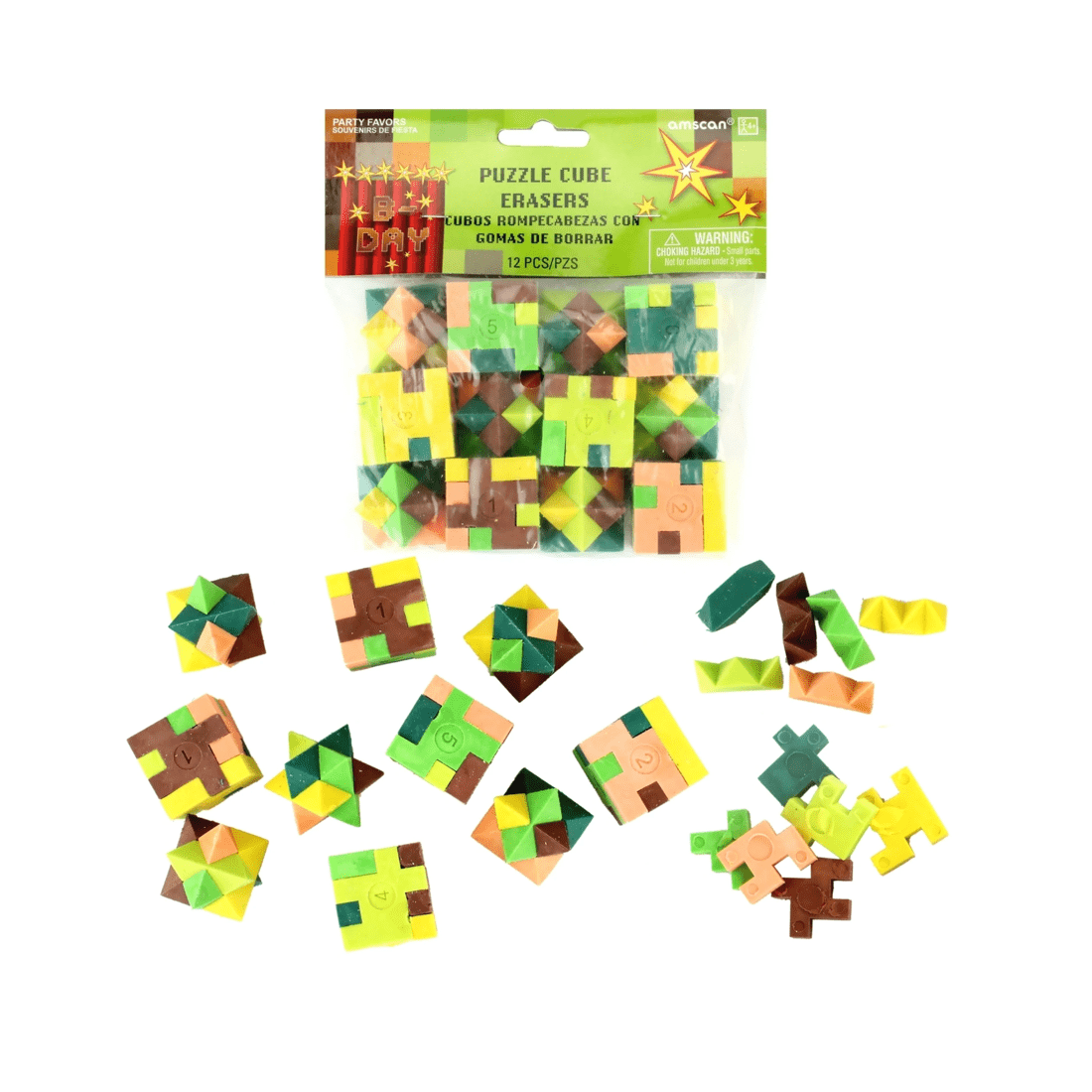 1 Amscan TNT Party Puzzle Cube Erasers Pack of 12, 1 of 1