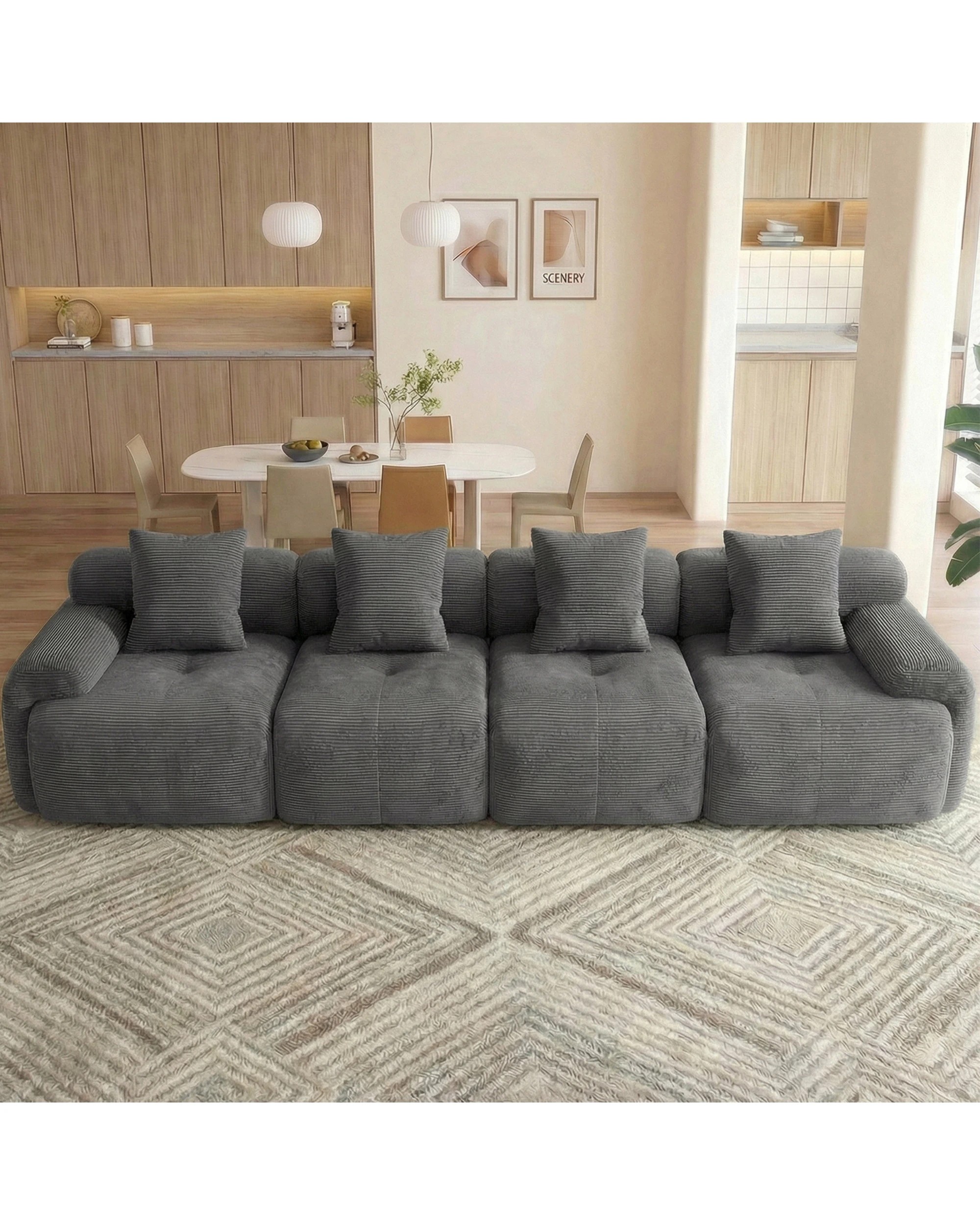 4 Advwin 354cm 4-5 Seater Corduroy Fabric Modular Sectional Sofa - Grey, 4 of 4