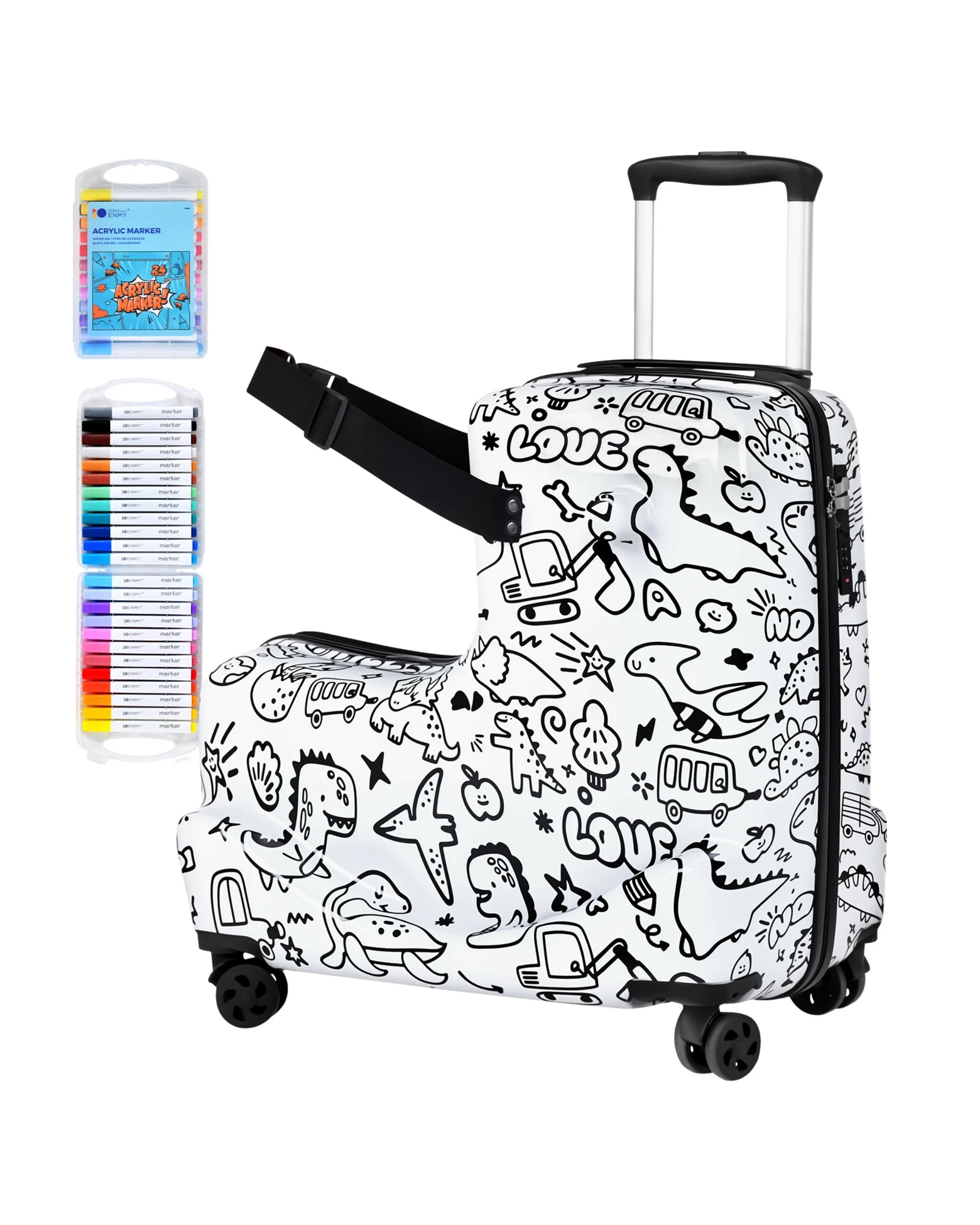 1 Advwin Kids Ride On Luggage for Toddler Travel Checked Suitcase - White, 1 of 10