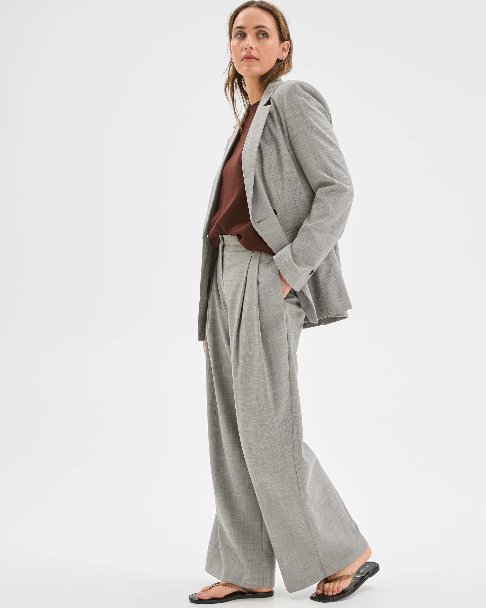 4 Preview Double Pleat Wide Leg Pants GREY MELANGE, 4 of 7