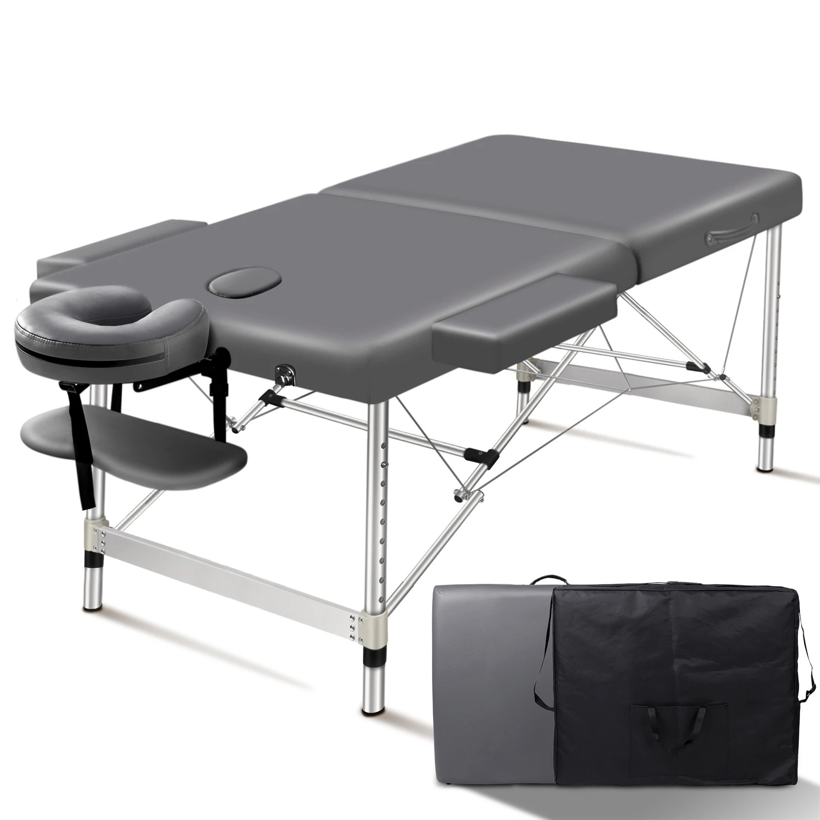 1 Alfordson Massage Table 2 Fold 55cm Foldable Portable Bed Desk Aluminium Lift Up - Grey, 1 of 4